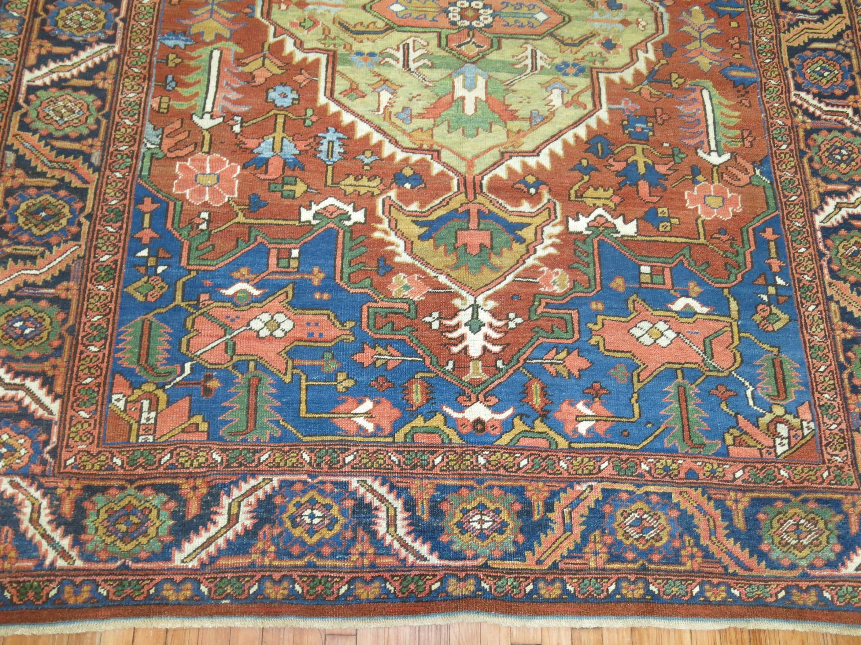 Schoolhouse Antique Persian Heriz Green Medallion Carpet
