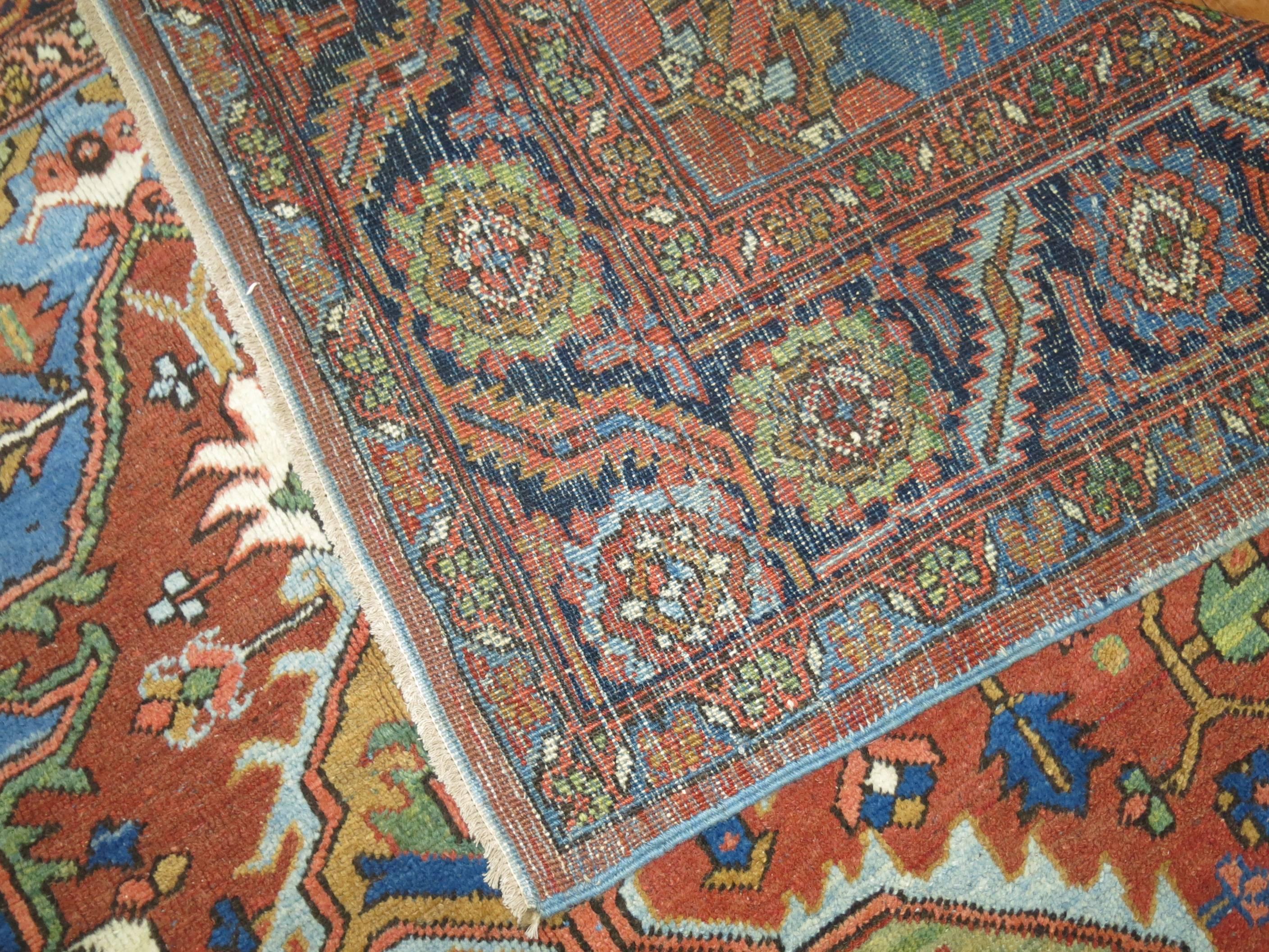 Antique Persian Heriz Green Medallion Carpet 2
