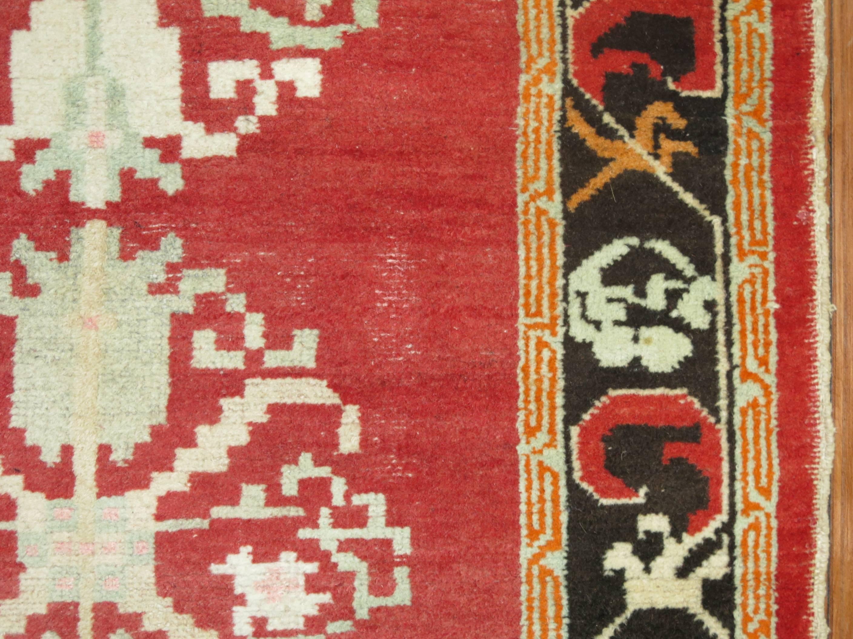 Hand-Knotted Vintage Turkish Rug influenced by Mongolian Style Rugs For Sale