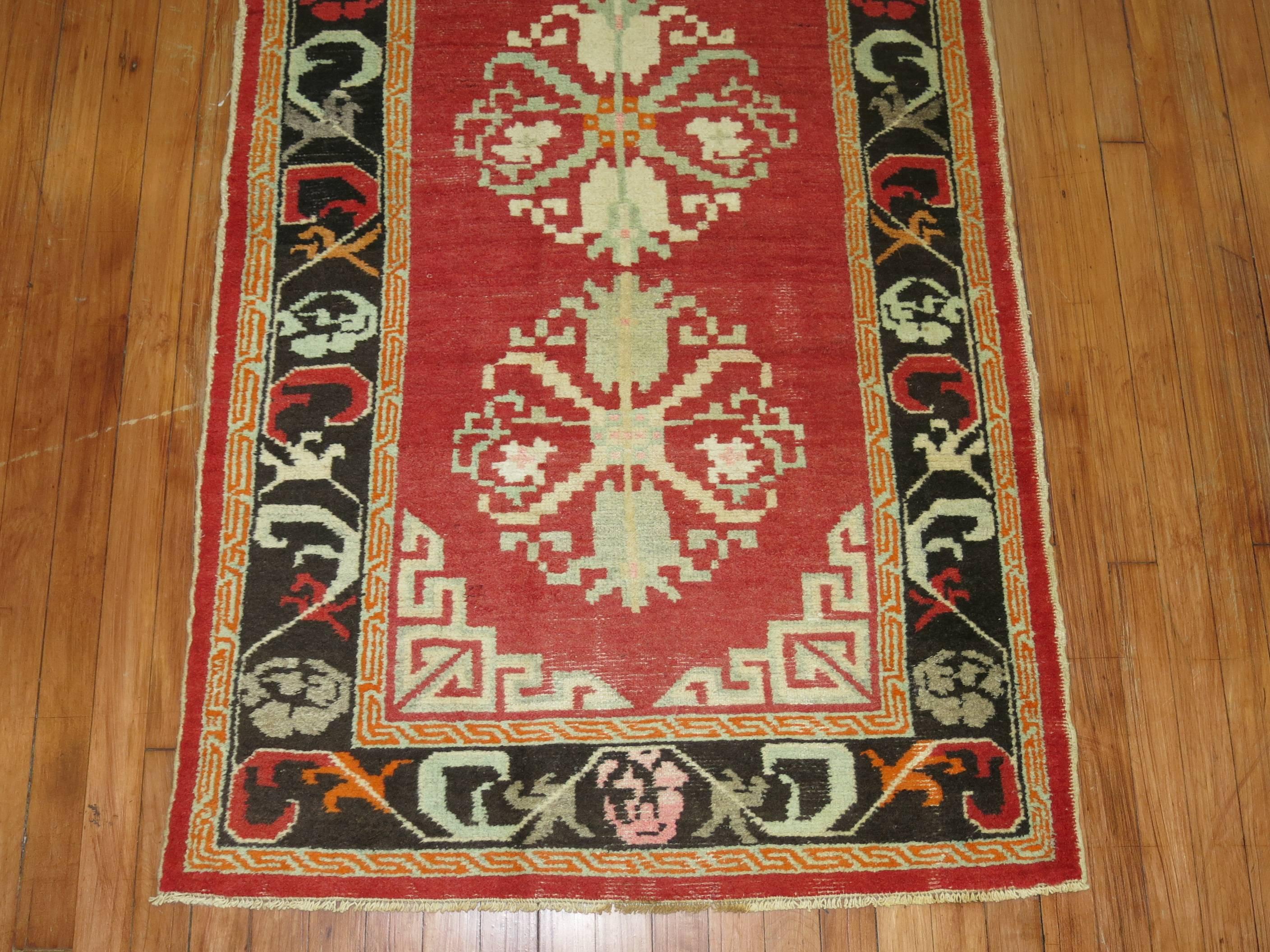 Vintage Turkish Rug influenced by Mongolian Style Rugs In Excellent Condition For Sale In New York, NY