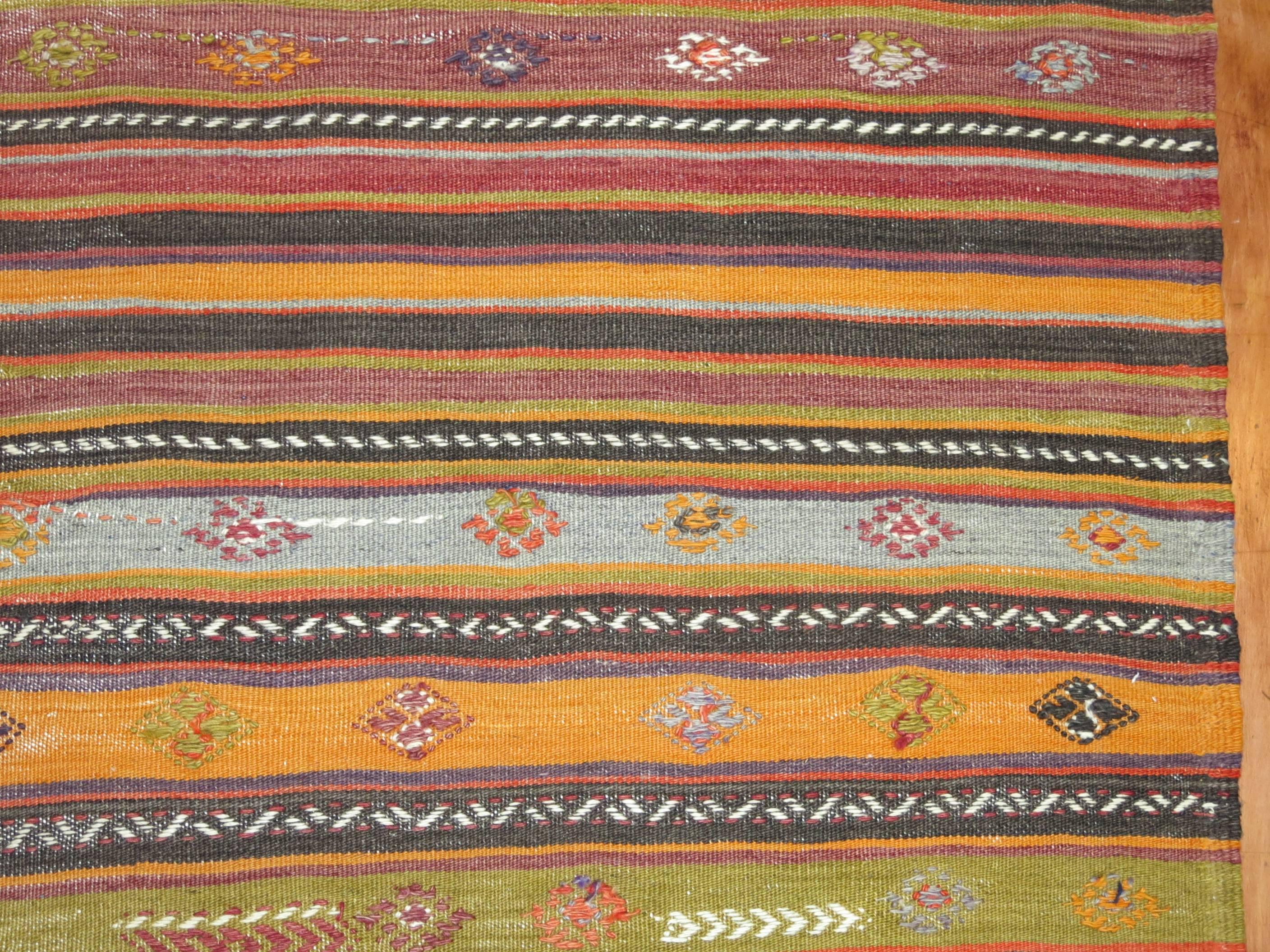 Asian Vintage Turkish Kilim Flat-Weave For Sale