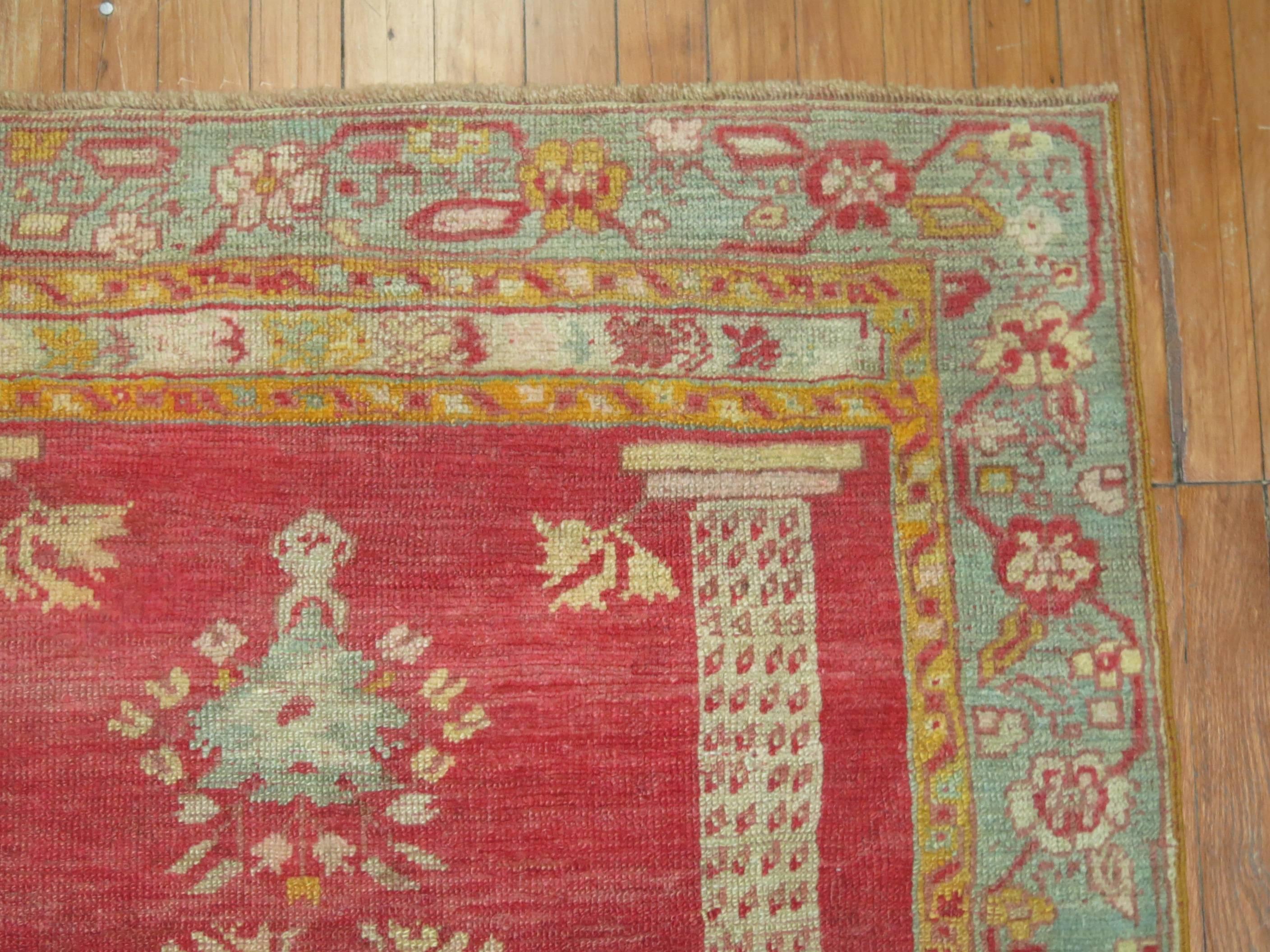 Islamic Late 19th Fine Red Antique Turkish Prayer Rug For Sale
