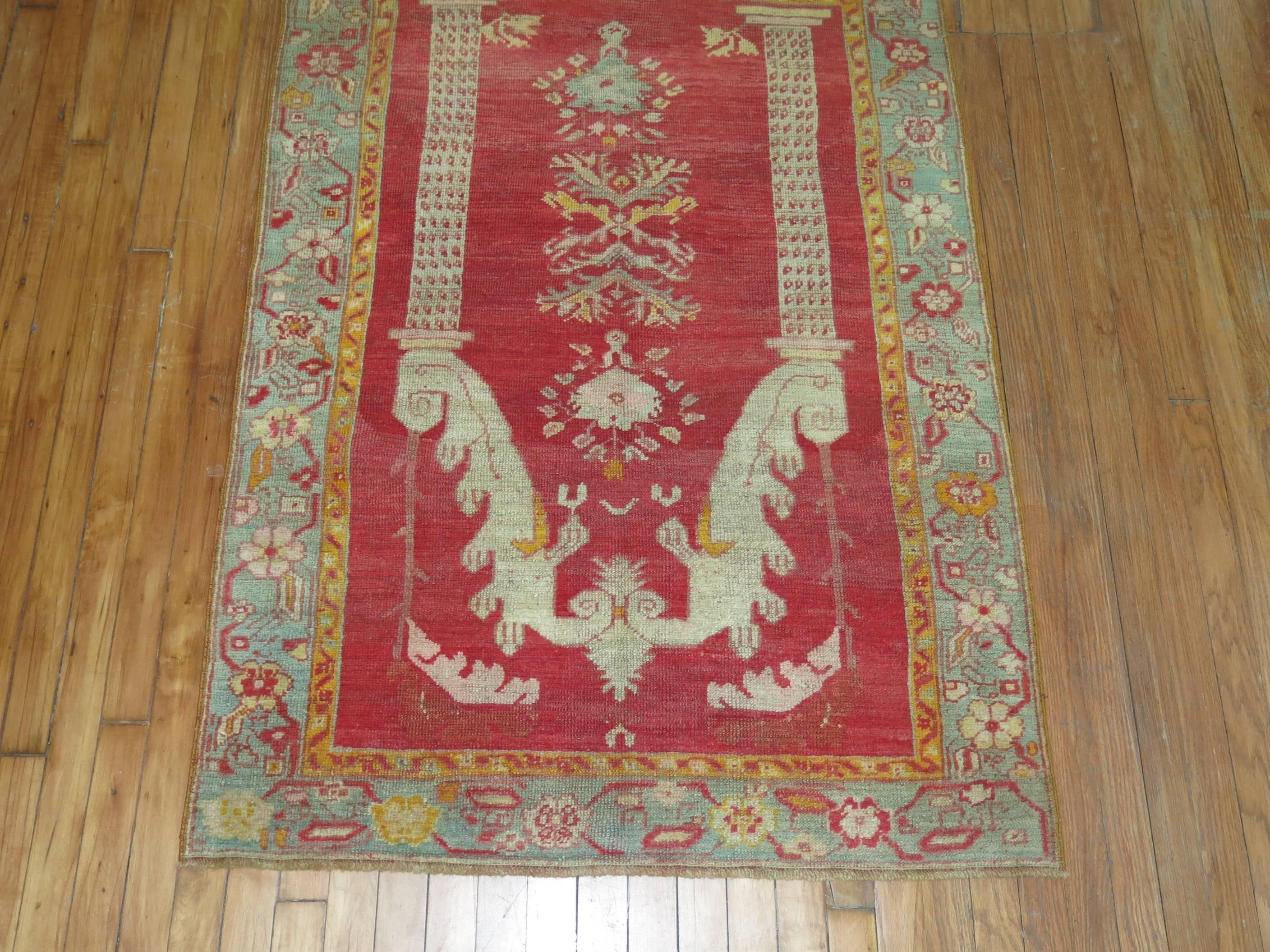 Hand-Knotted Late 19th Fine Red Antique Turkish Prayer Rug For Sale