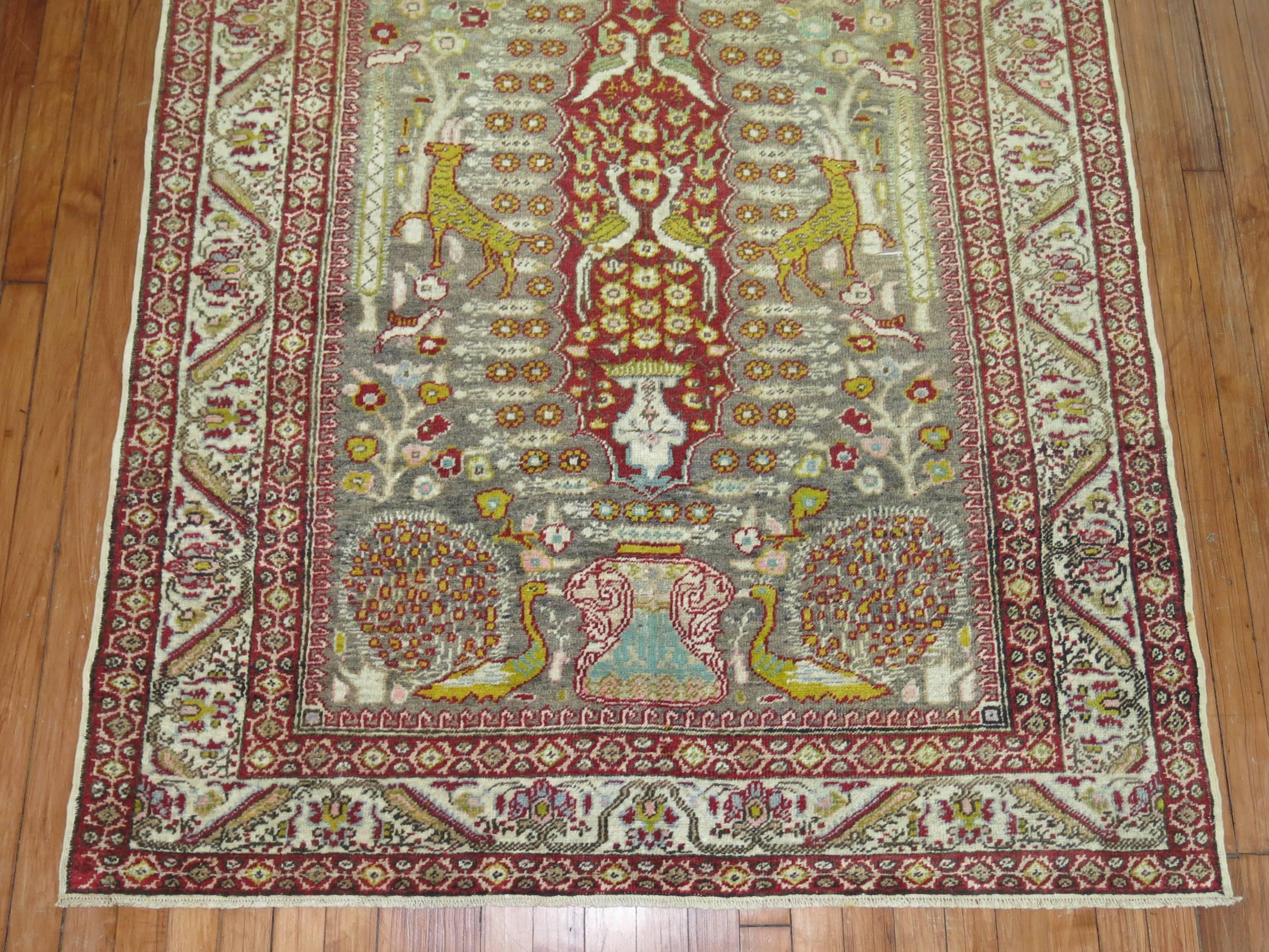 Hand-Knotted Zabihi Collection Animal Motif Turkish Pictorial Rug For Sale
