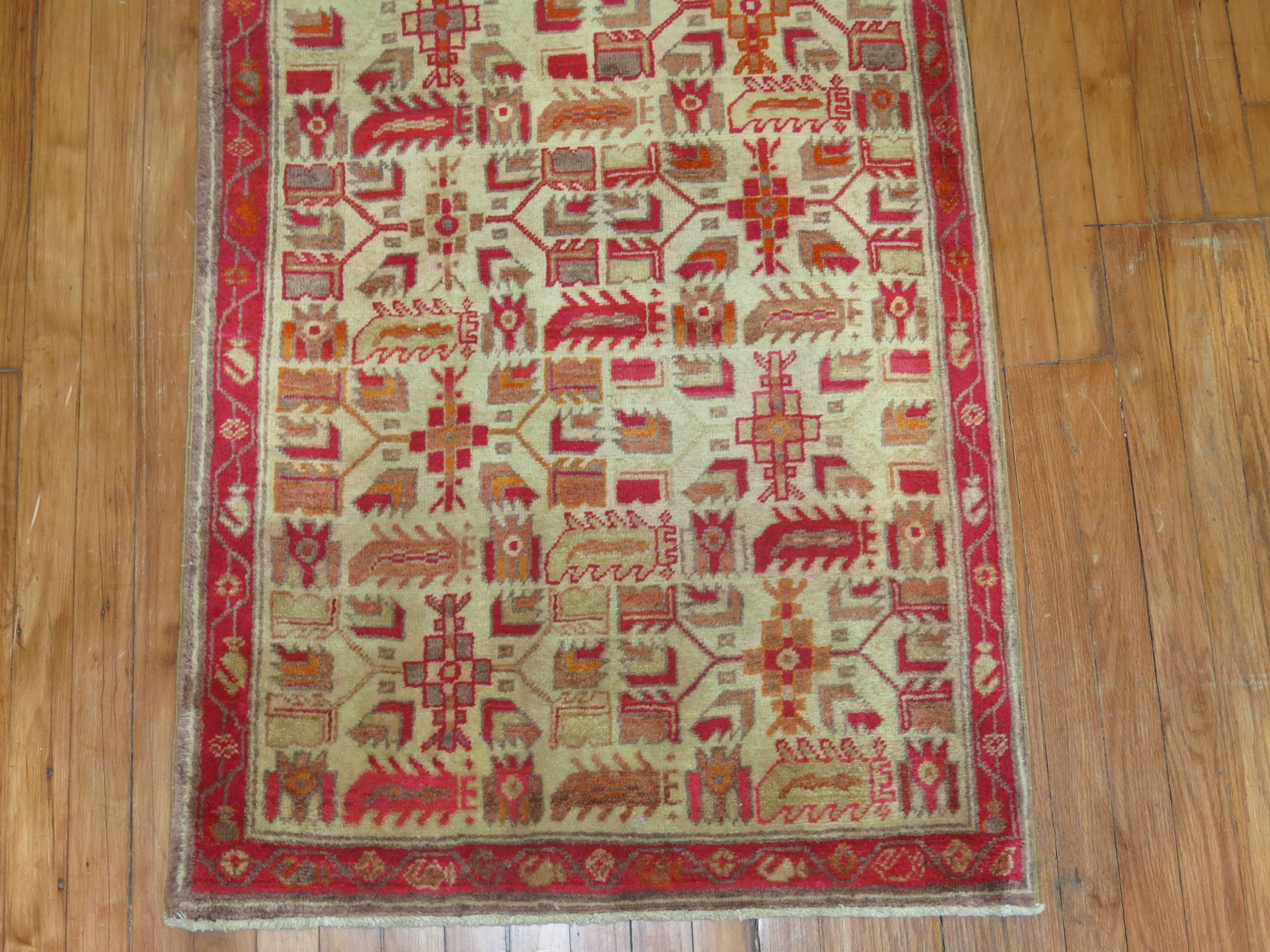 Zabihi Collection Ivory Field Red Accent Turkish Runner In Good Condition For Sale In New York, NY
