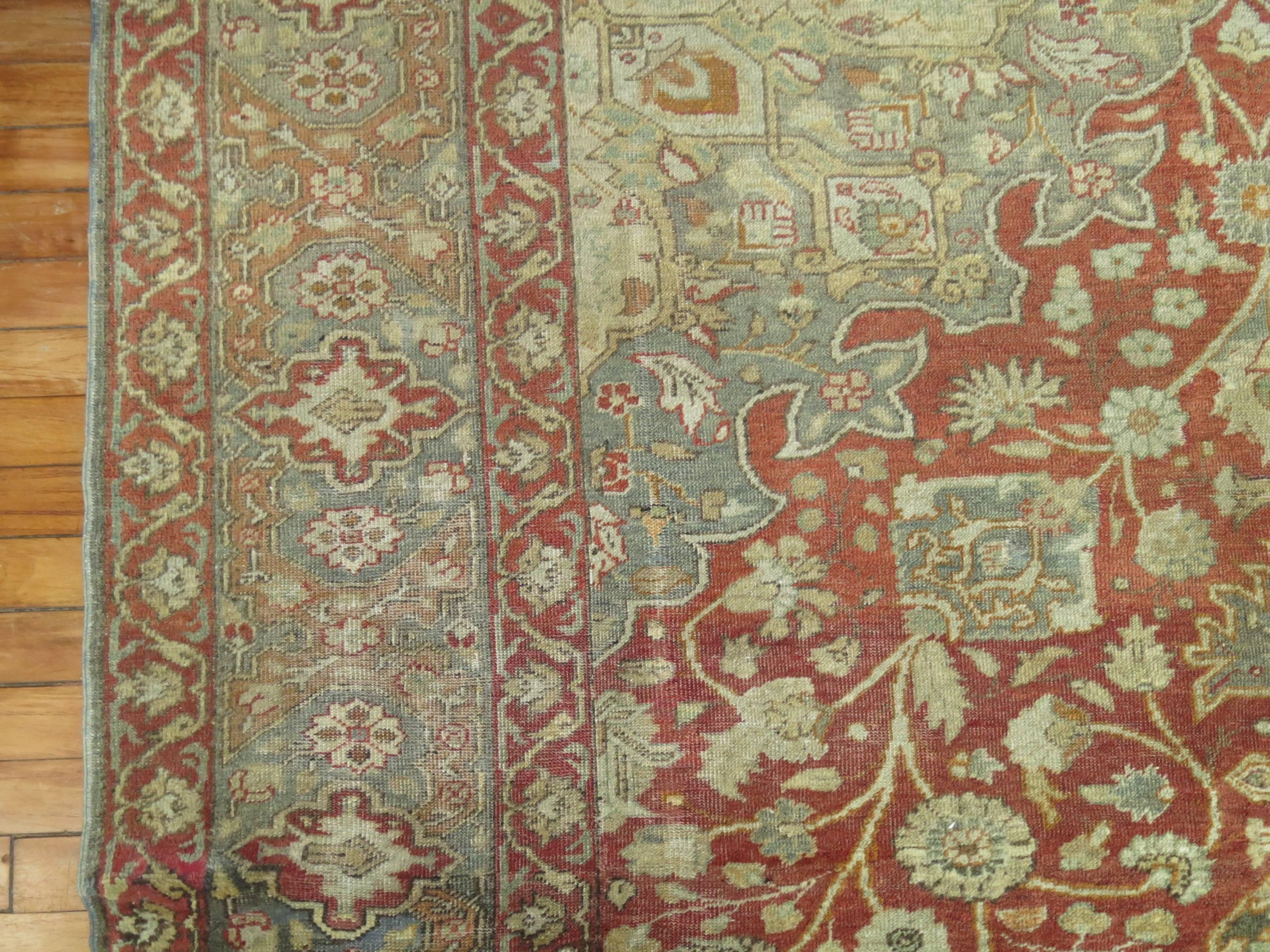 Tabriz Rosy Red and Gray Antique Turkish Sivas Carpet For Sale