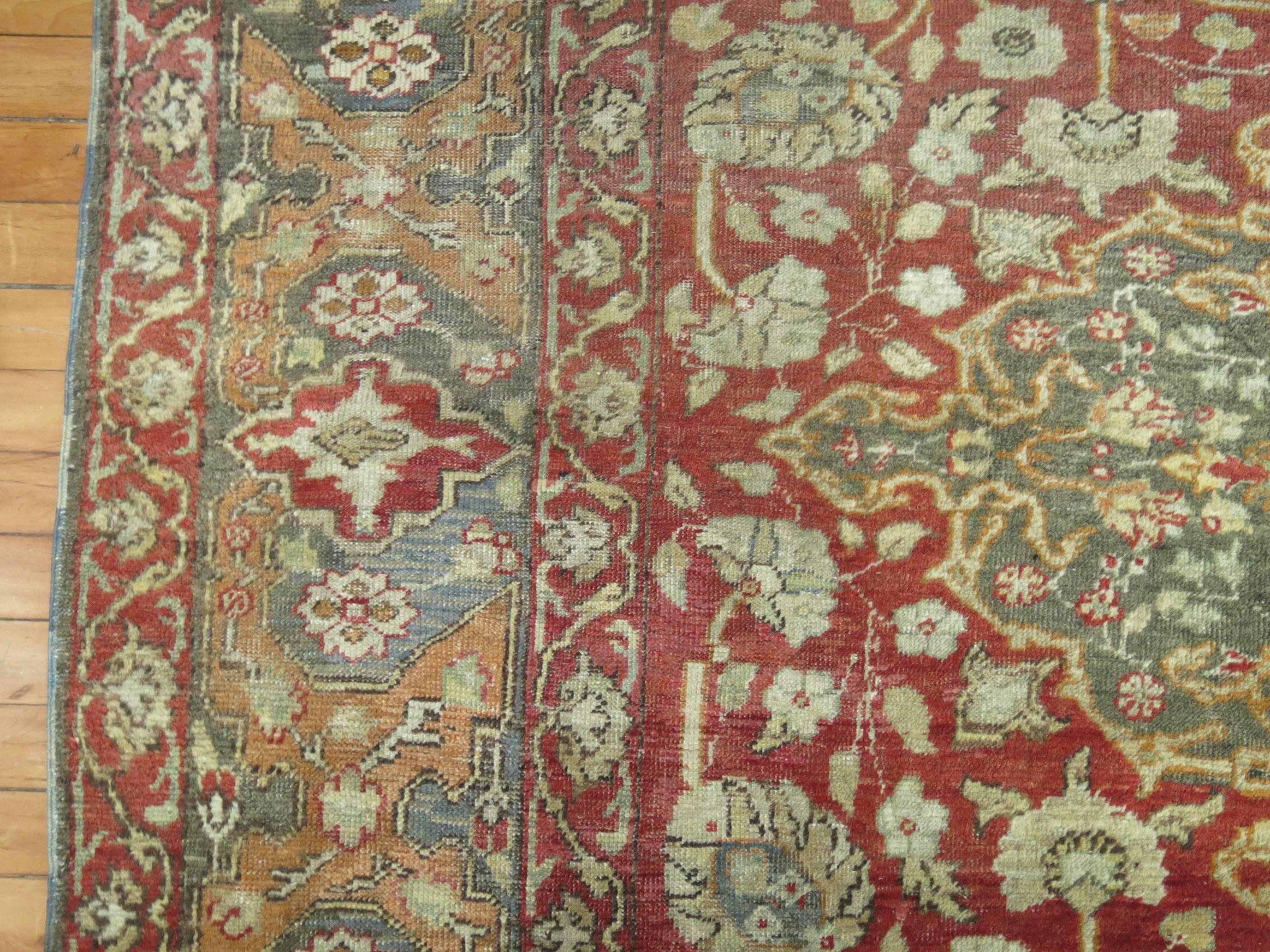 Asian Rosy Red and Gray Antique Turkish Sivas Carpet For Sale