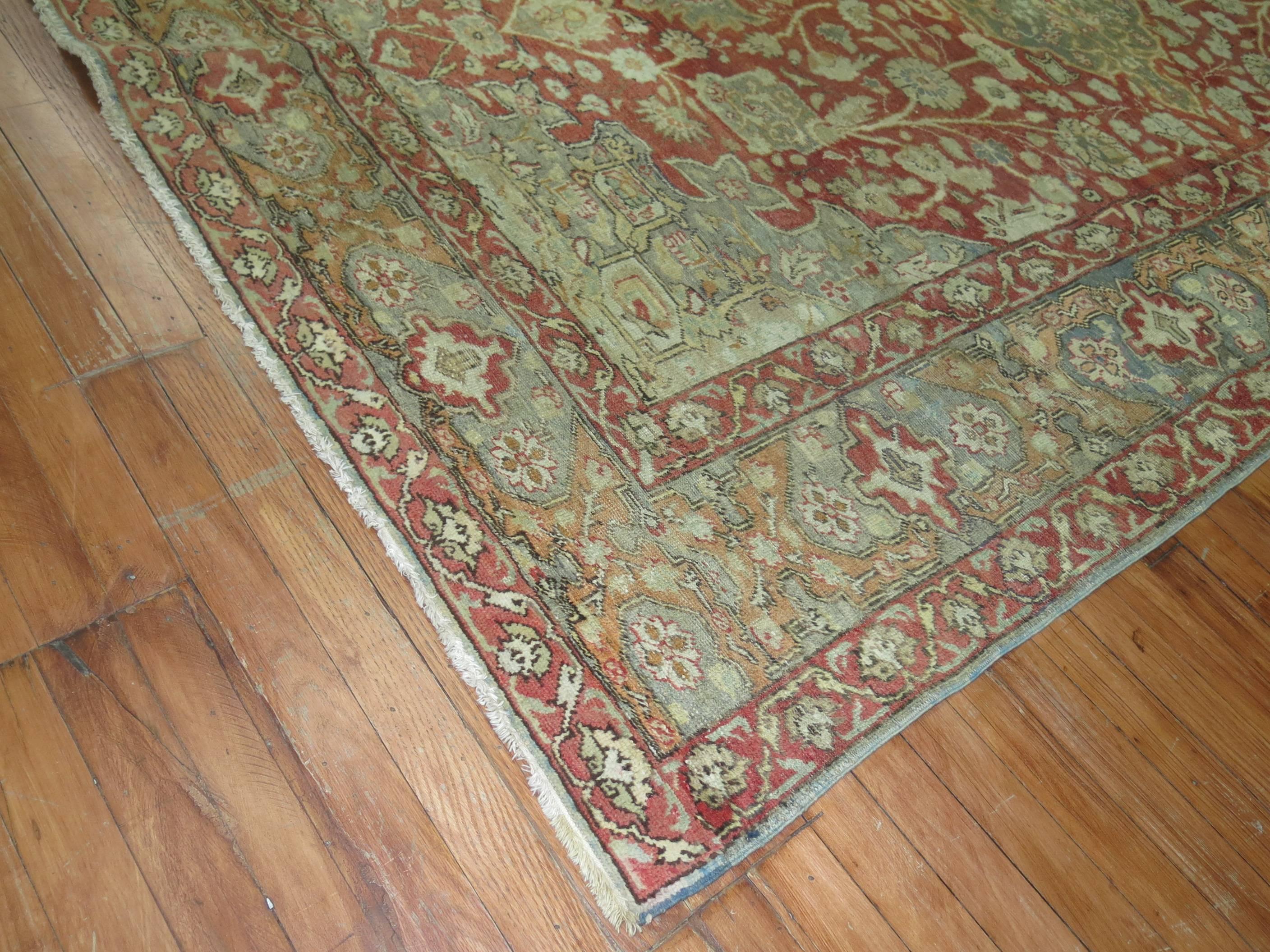 20th Century Rosy Red and Gray Antique Turkish Sivas Carpet For Sale