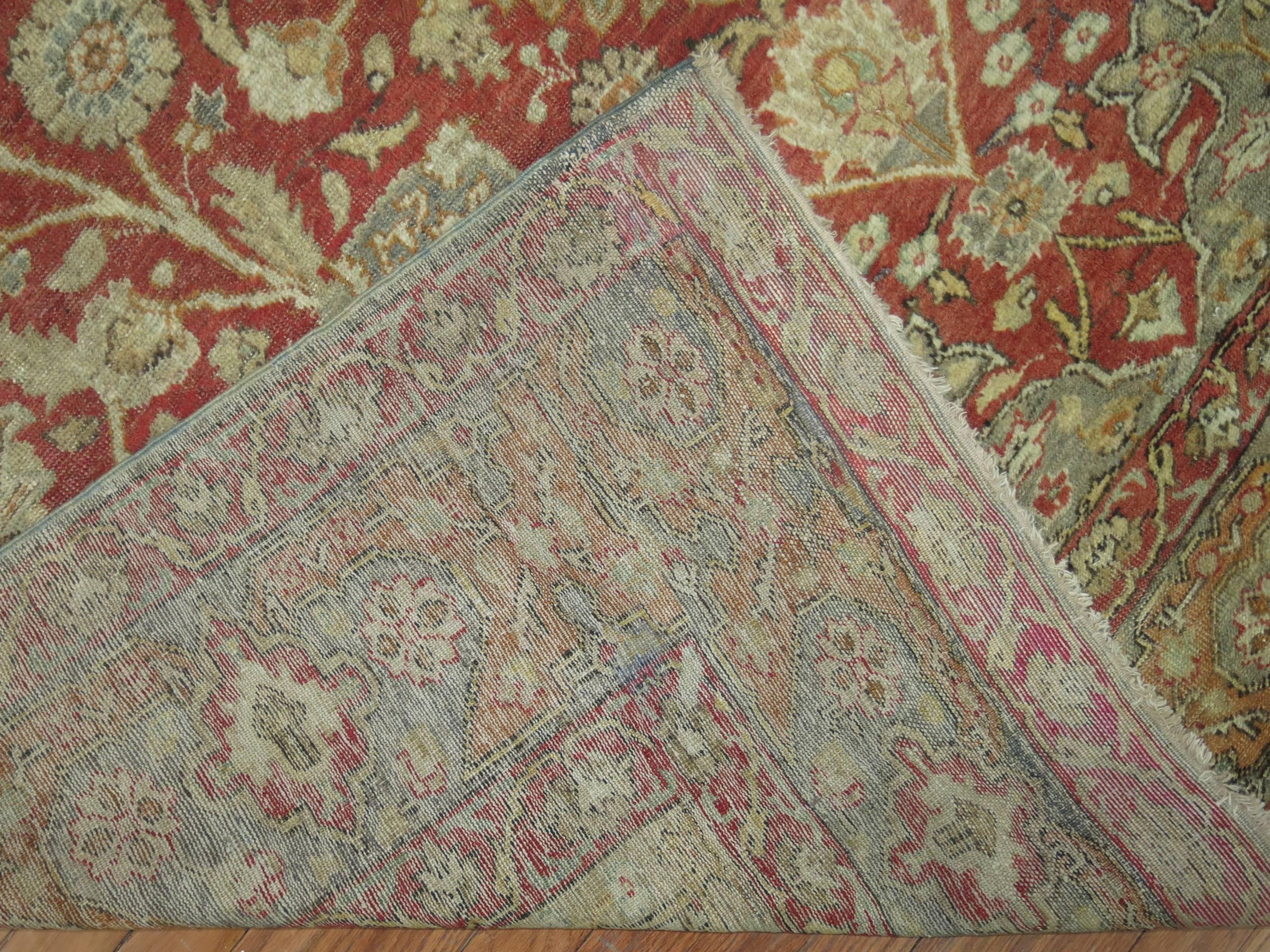 Wool Rosy Red and Gray Antique Turkish Sivas Carpet For Sale