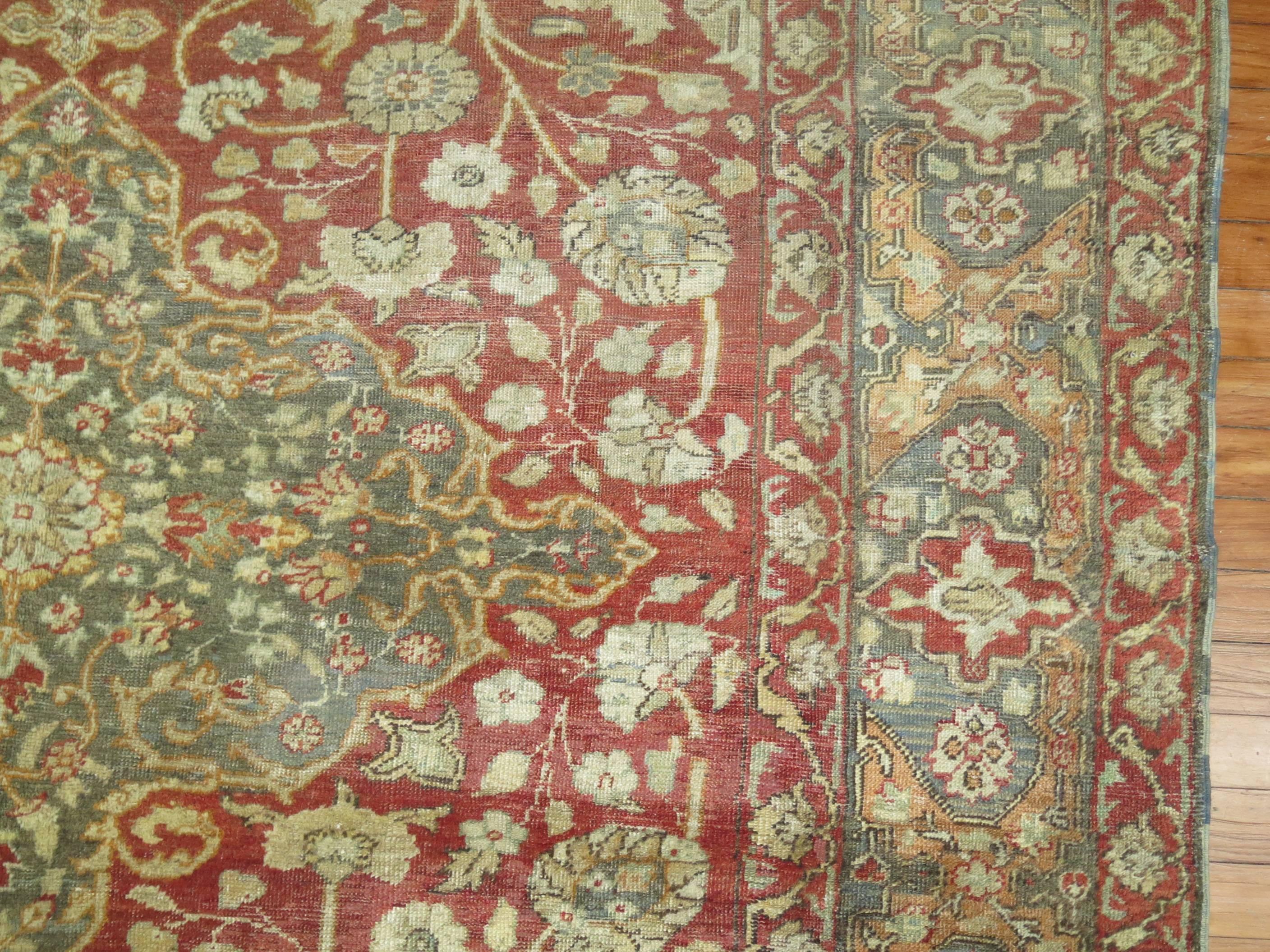 Rosy Red and Gray Antique Turkish Sivas Carpet For Sale 1