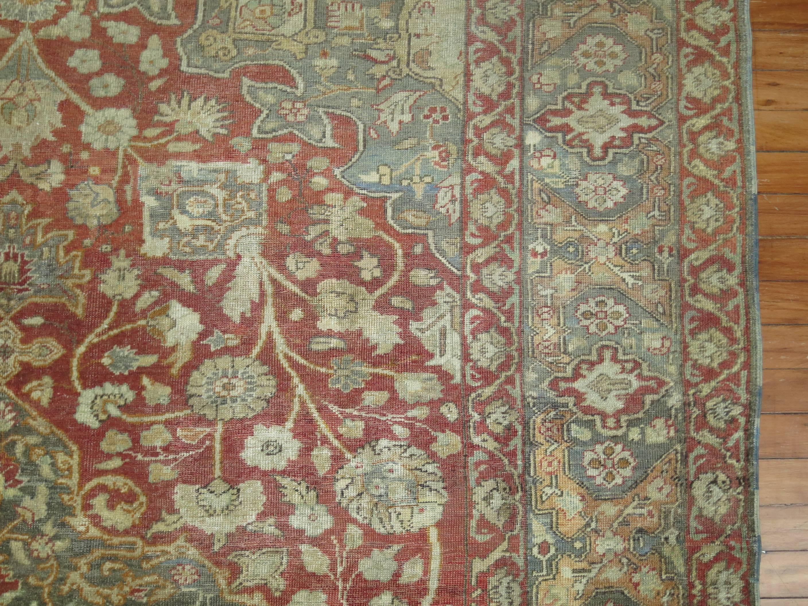 Rosy Red and Gray Antique Turkish Sivas Carpet For Sale 2