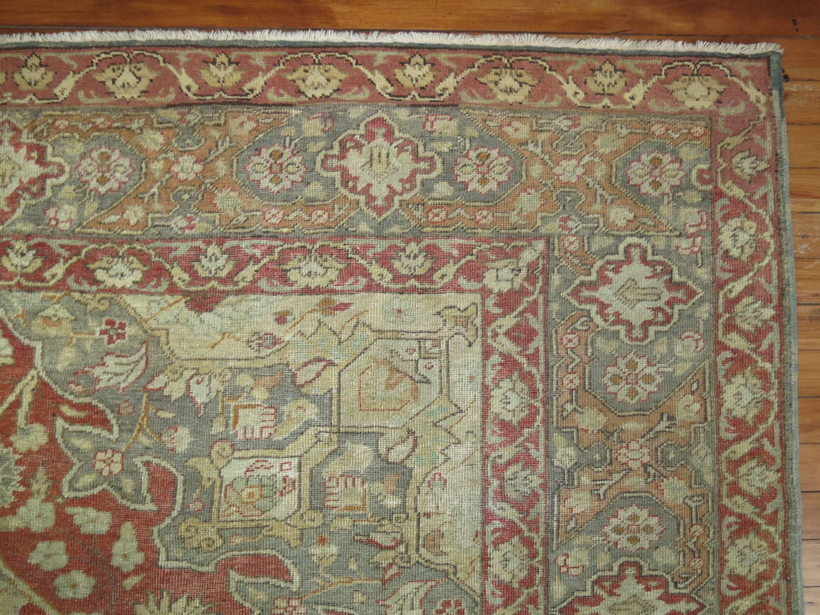 Rosy Red and Gray Antique Turkish Sivas Carpet For Sale 3