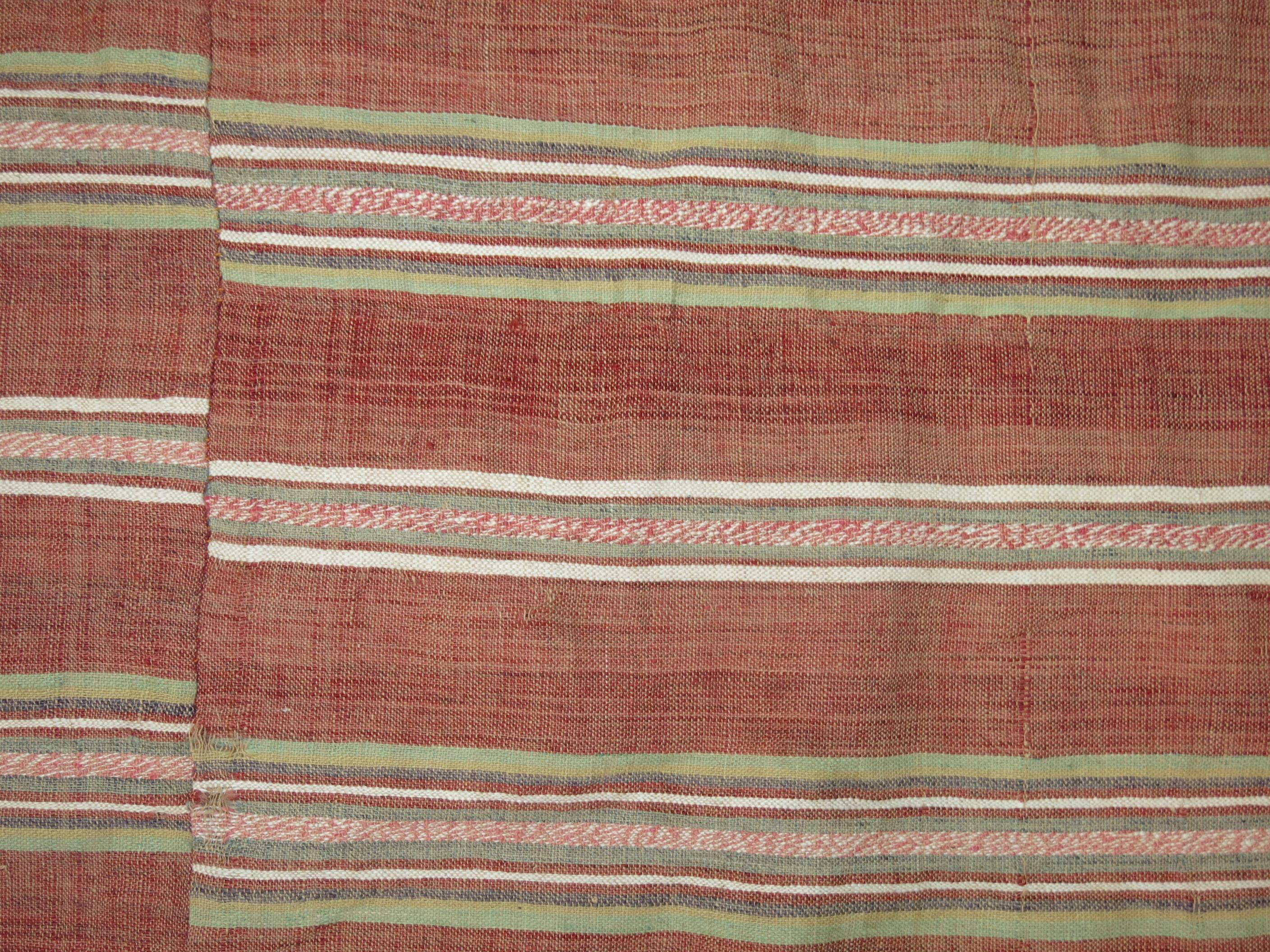 One of a kind handmade Turkish textile with banded striped design.