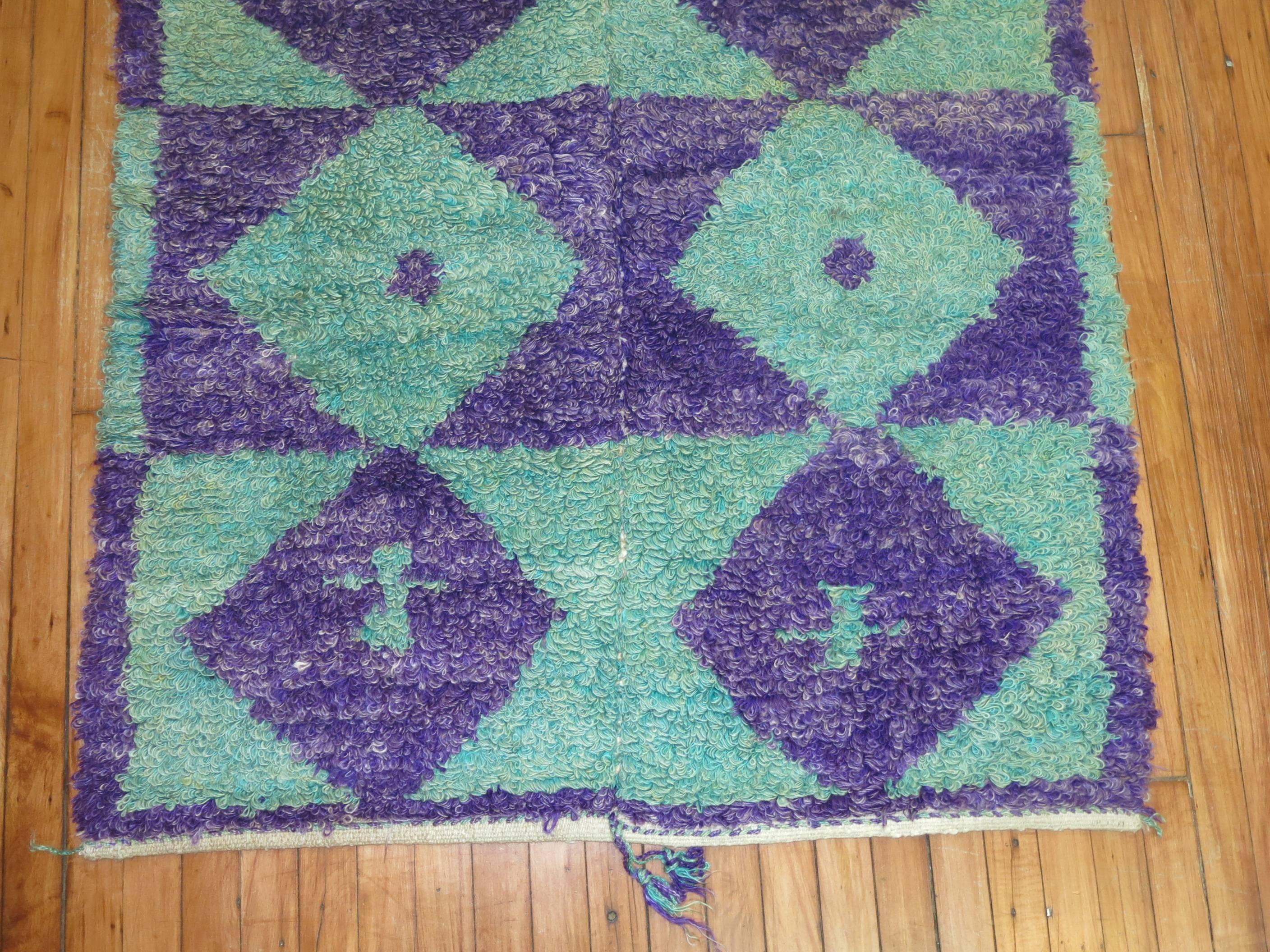 One of a kind Turkish Konya rug in green and purple.
