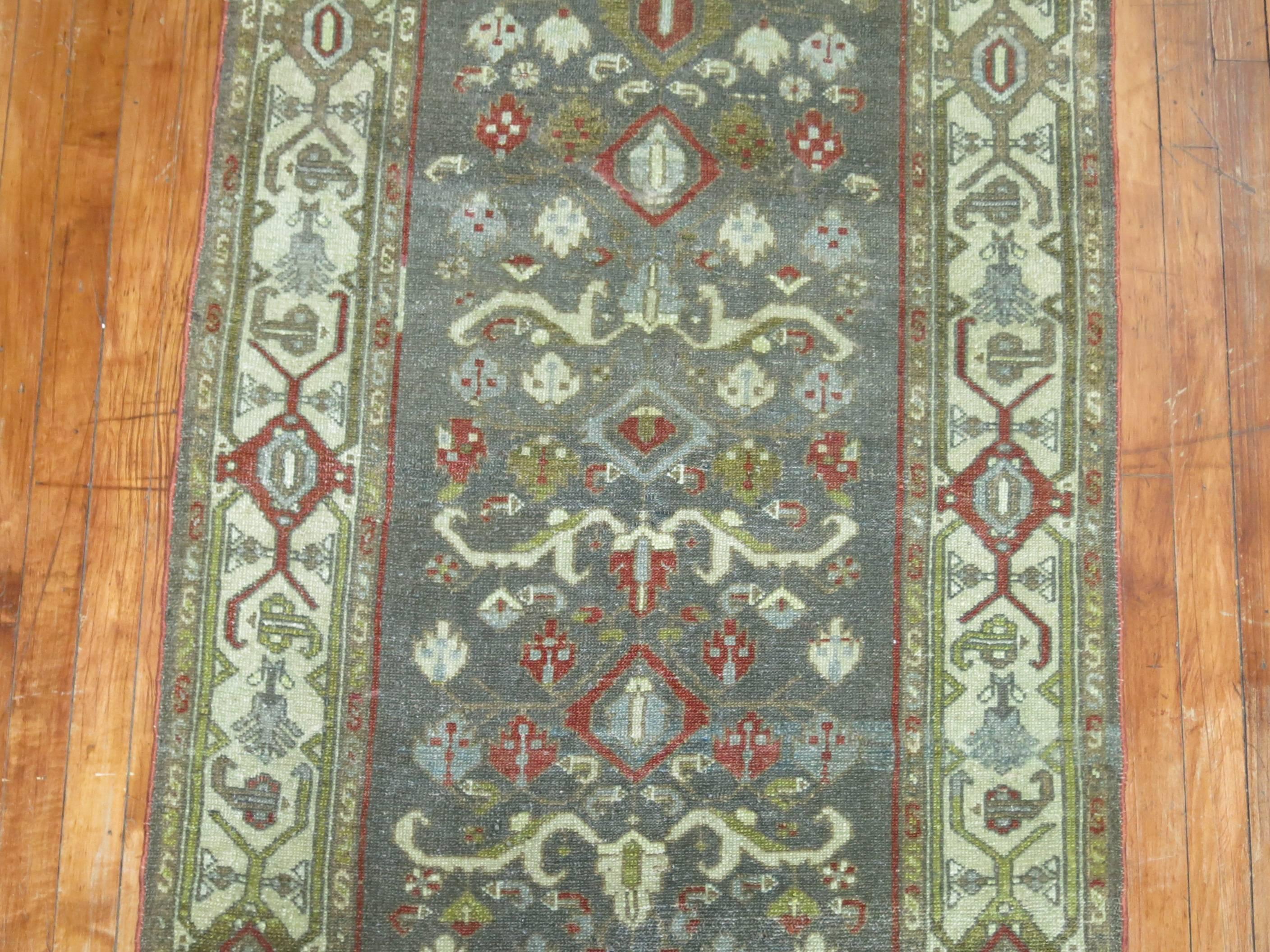 Early 20th Century Blue Green Antique Persian Malayer Long Runner In Good Condition For Sale In New York, NY