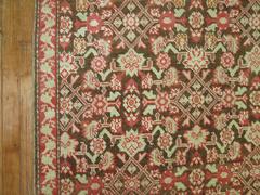 Tapis de couloir vintage du 20ème siècle de couleur marron et rouge