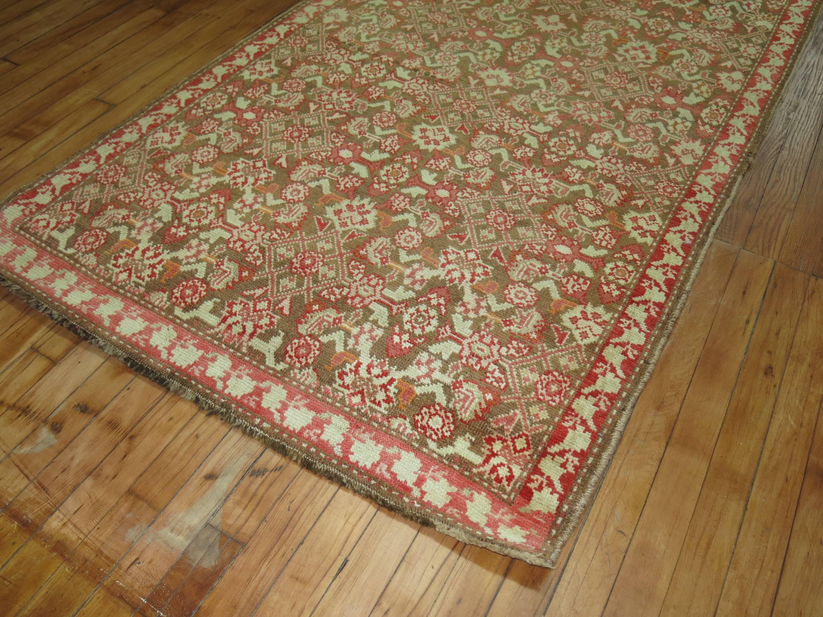 Russian Brown Red Color Vintage 20th Century Runner For Sale