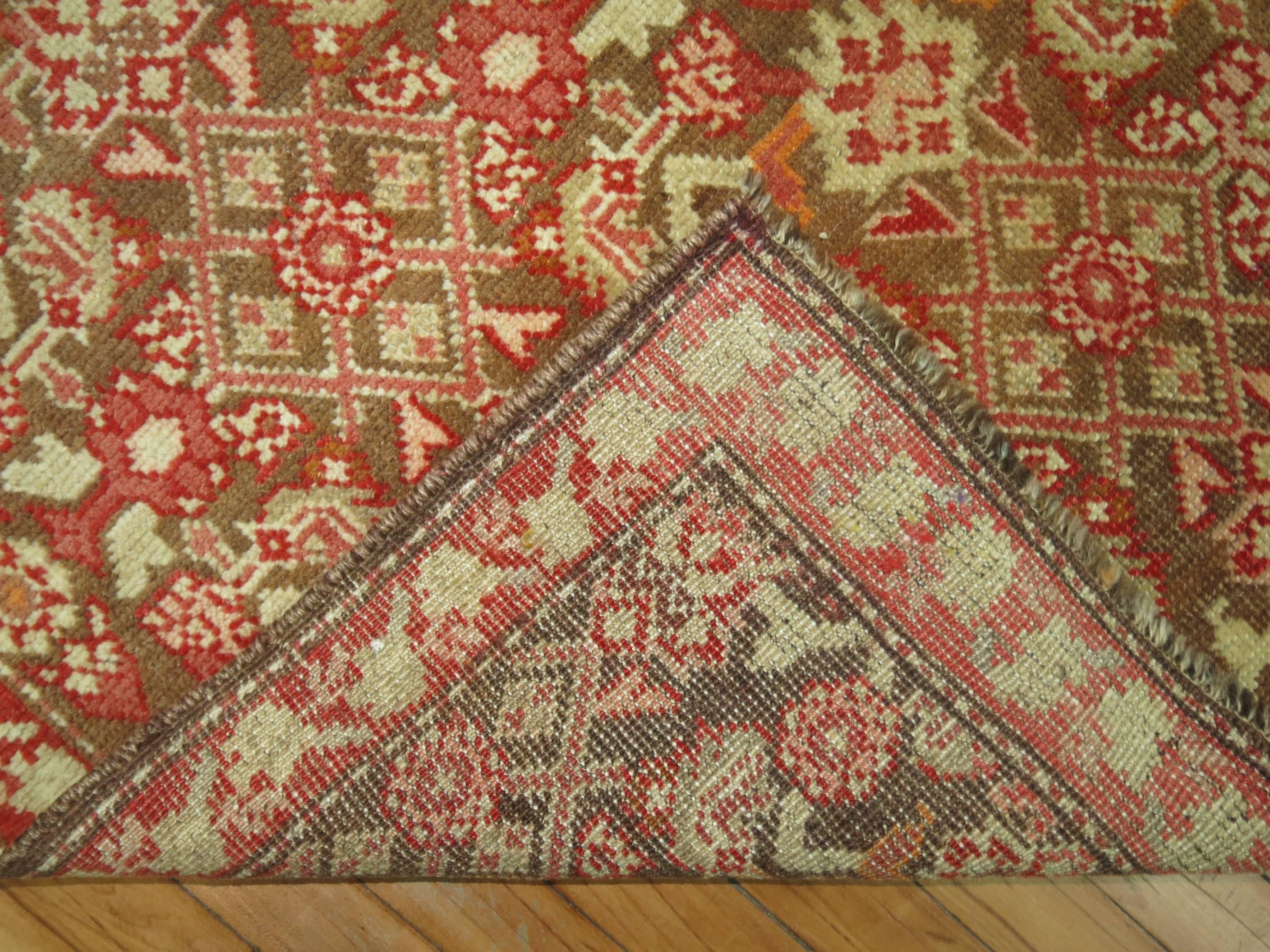 Wool Brown Red Color Vintage 20th Century Runner For Sale