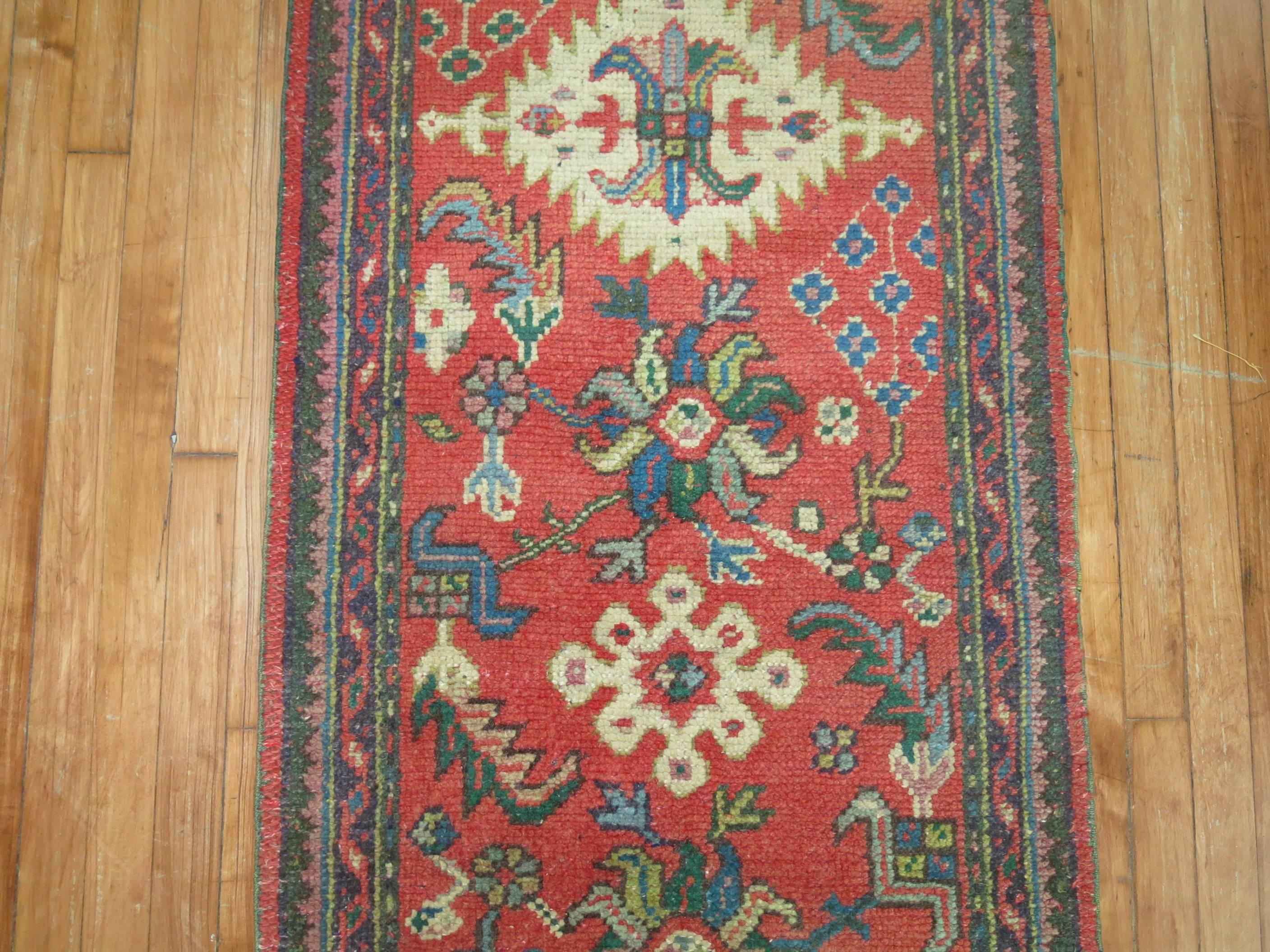 Hand-Knotted Tomato Red Antique Oushak Runner