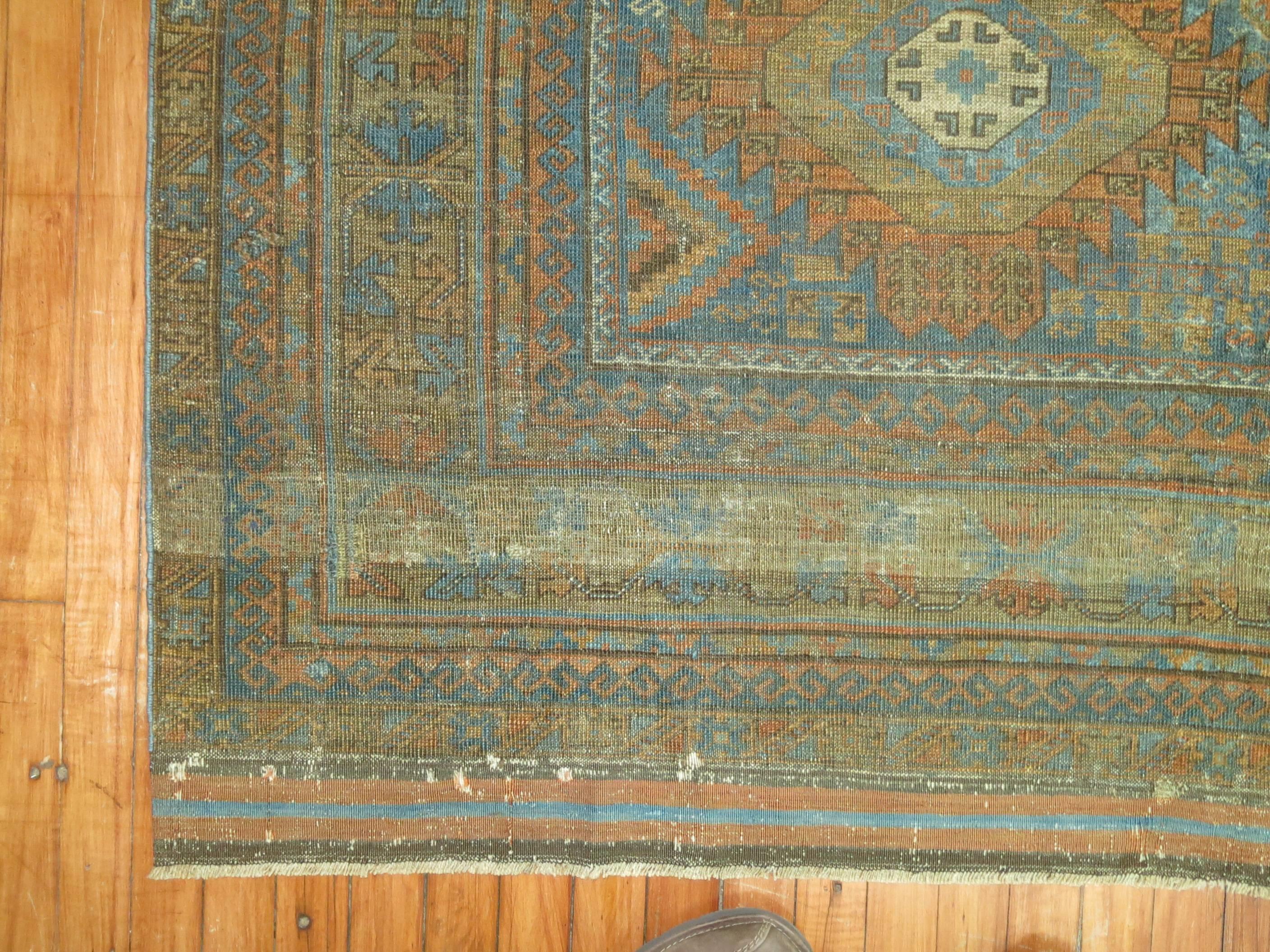 Tribal Antique Blue Caramel Persian Balouch Carpet In Good Condition In New York, NY
