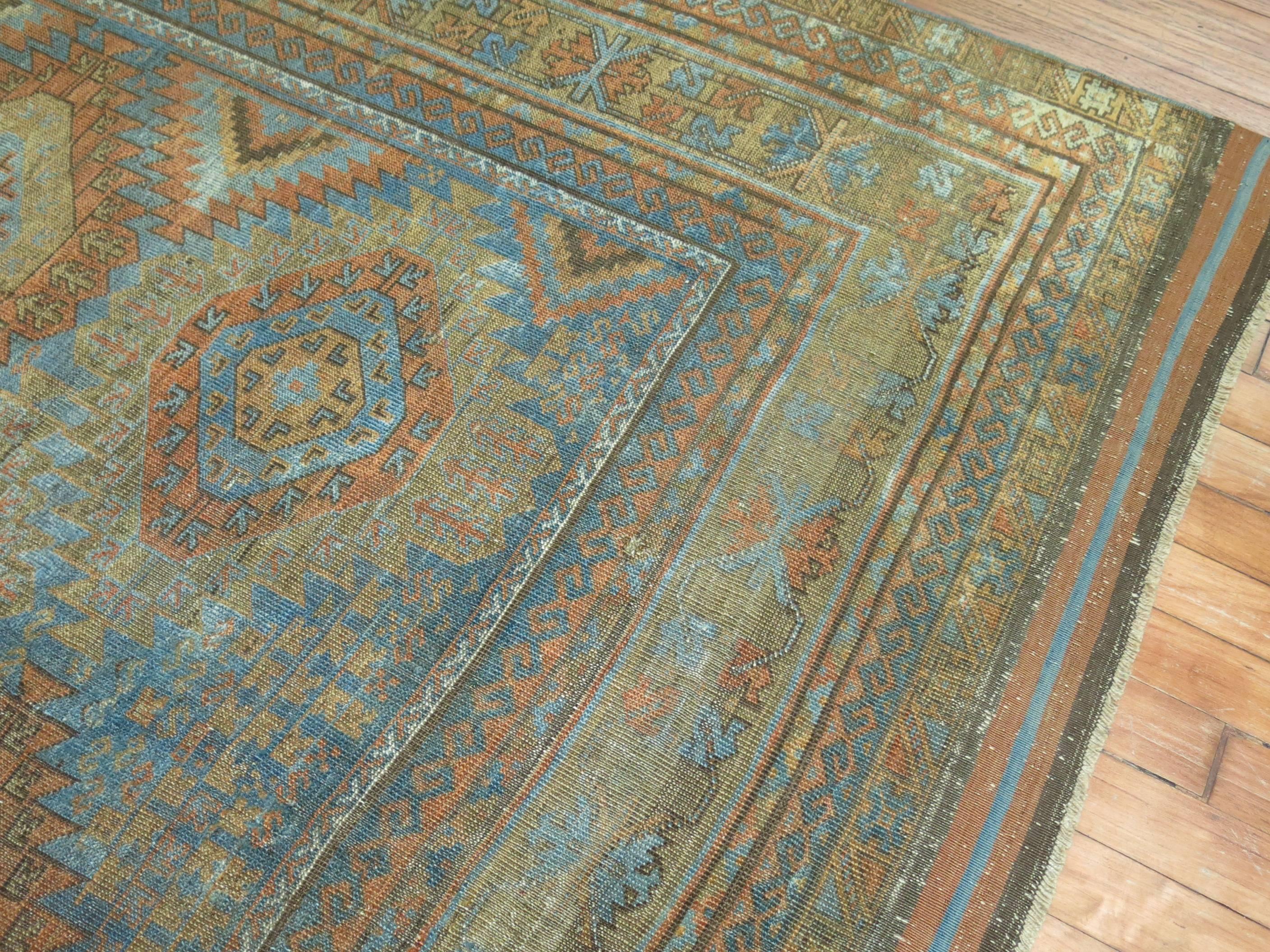 Wool Tribal Antique Blue Caramel Persian Balouch Carpet