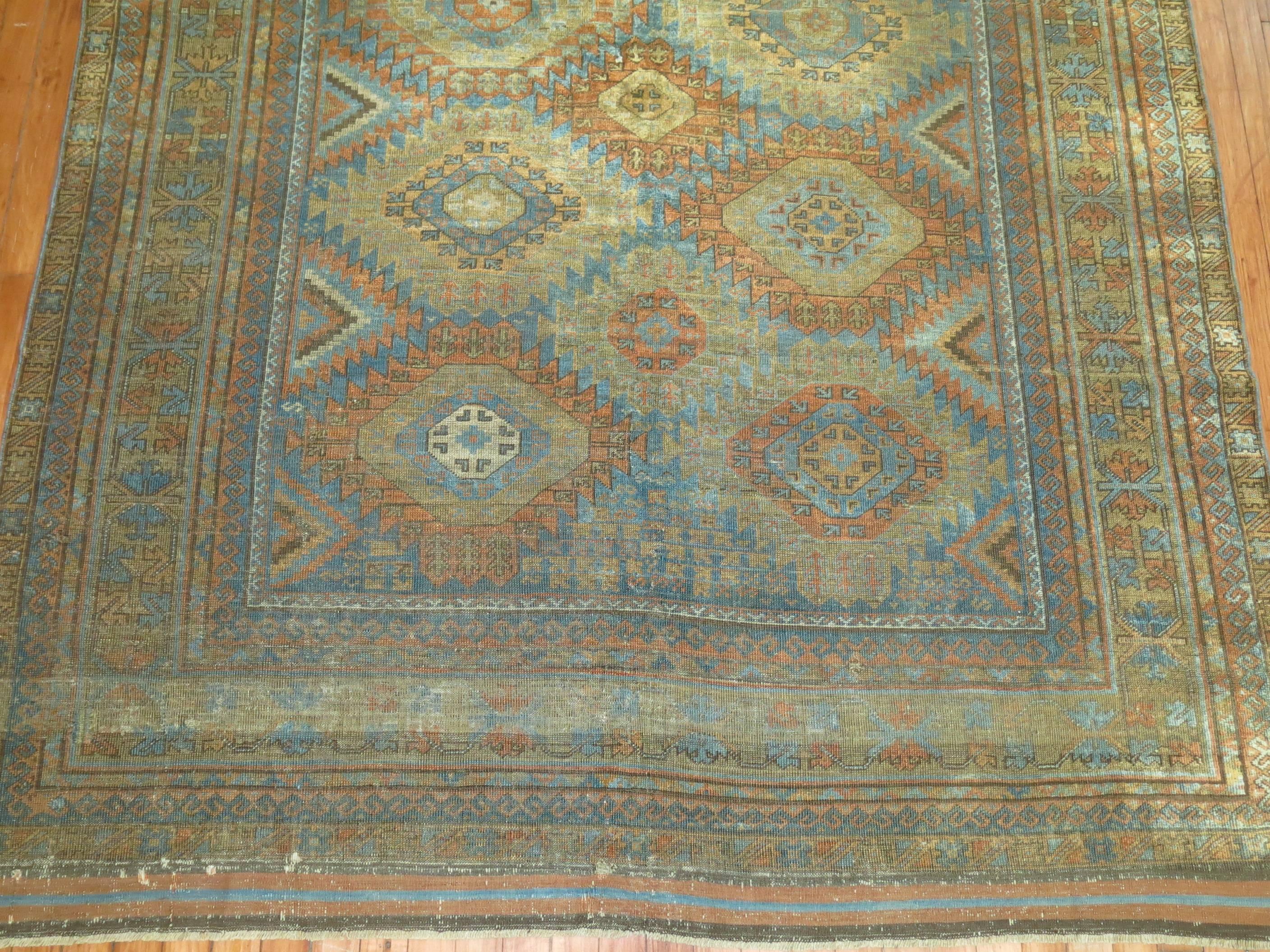 Tribal Antique Blue Caramel Persian Balouch Carpet 1
