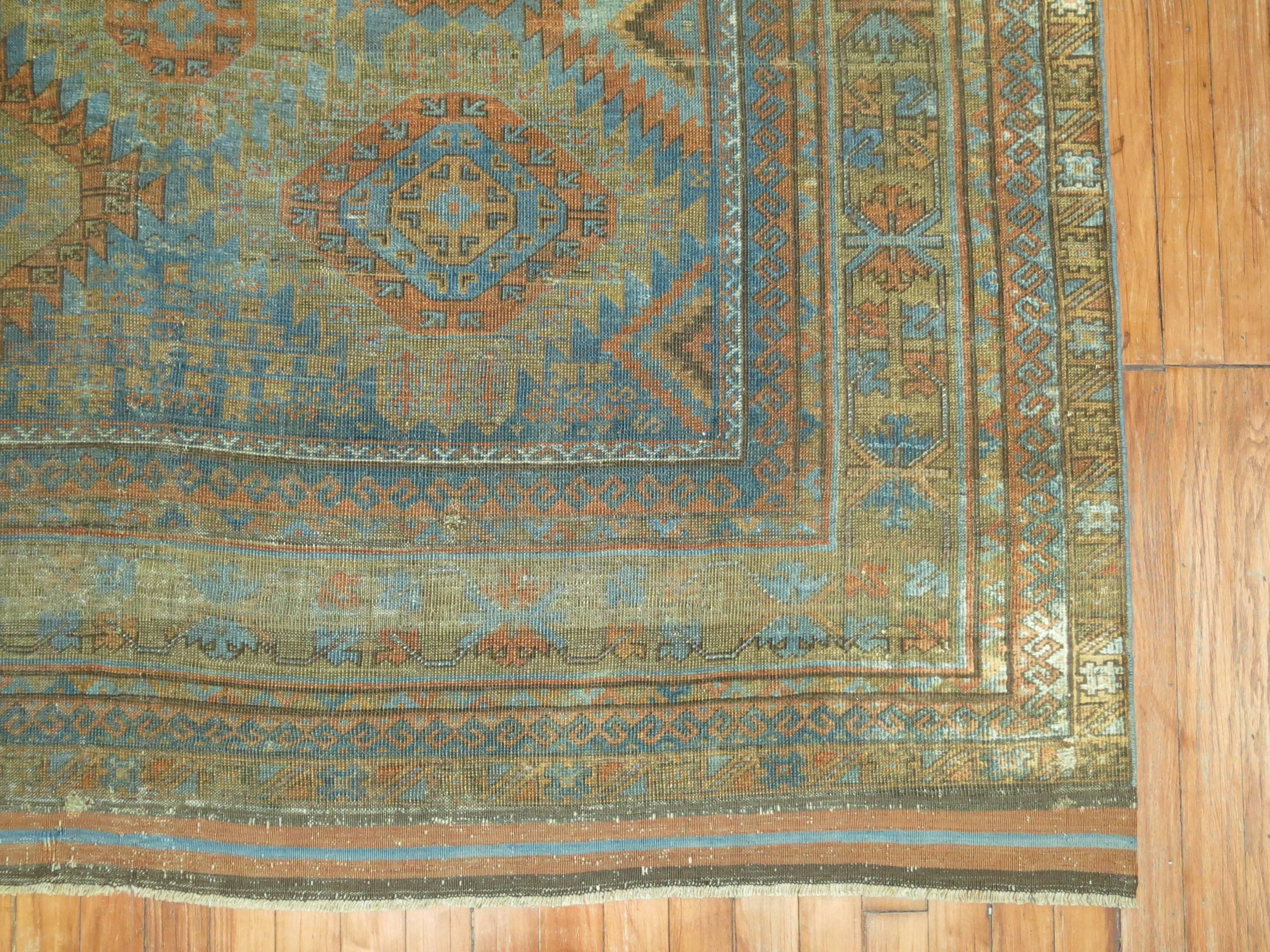 Tribal Antique Blue Caramel Persian Balouch Carpet 2