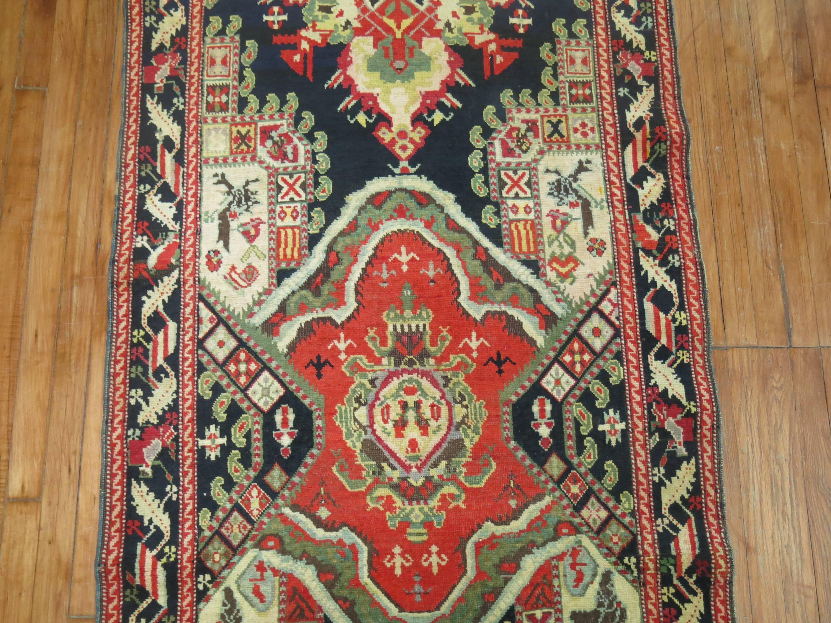 Zabihi Collection Antique Karabagh Runner In Good Condition For Sale In New York, NY