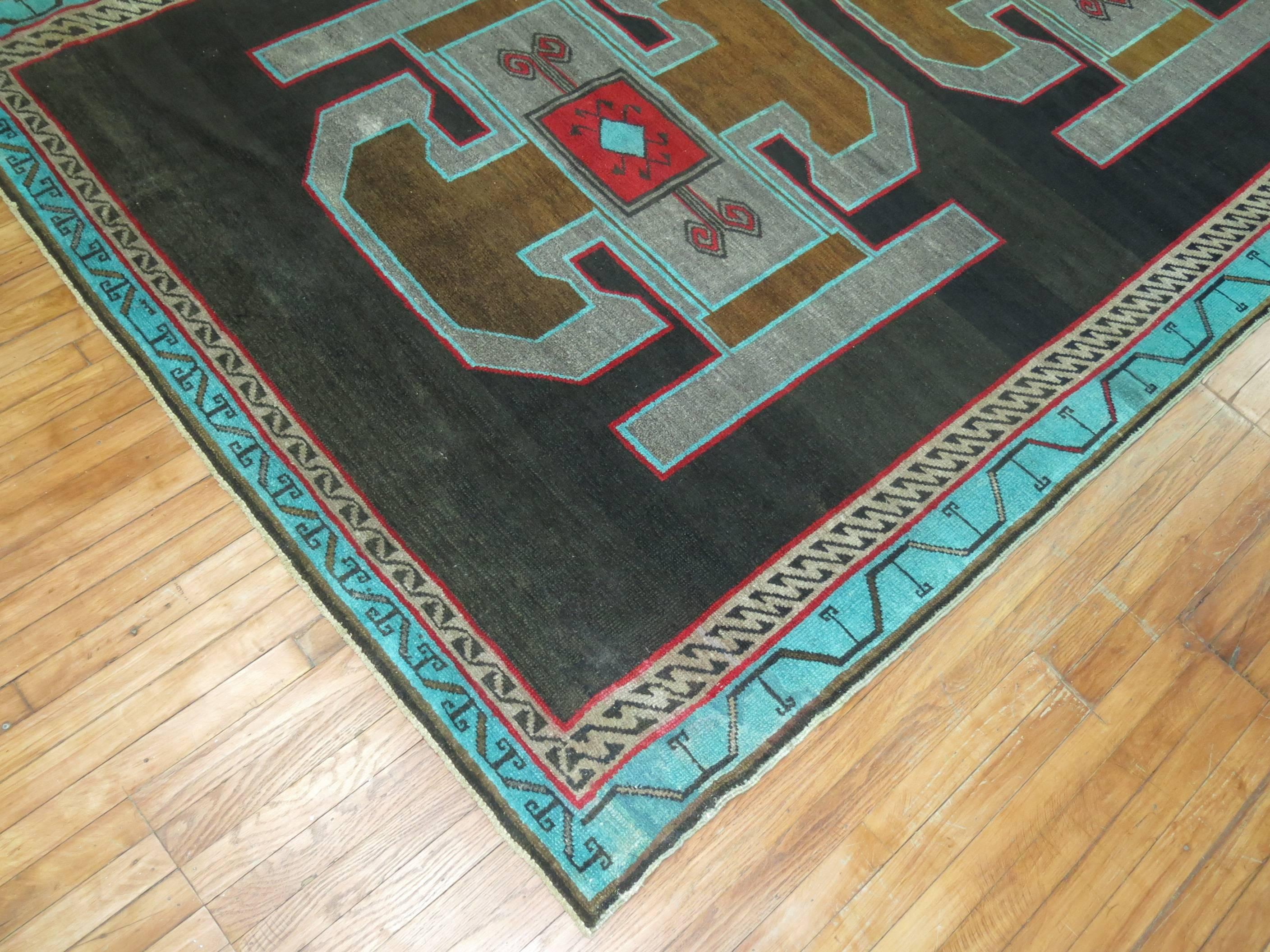 Hand-Knotted Vintage Turkish Kars Gallery Carpet