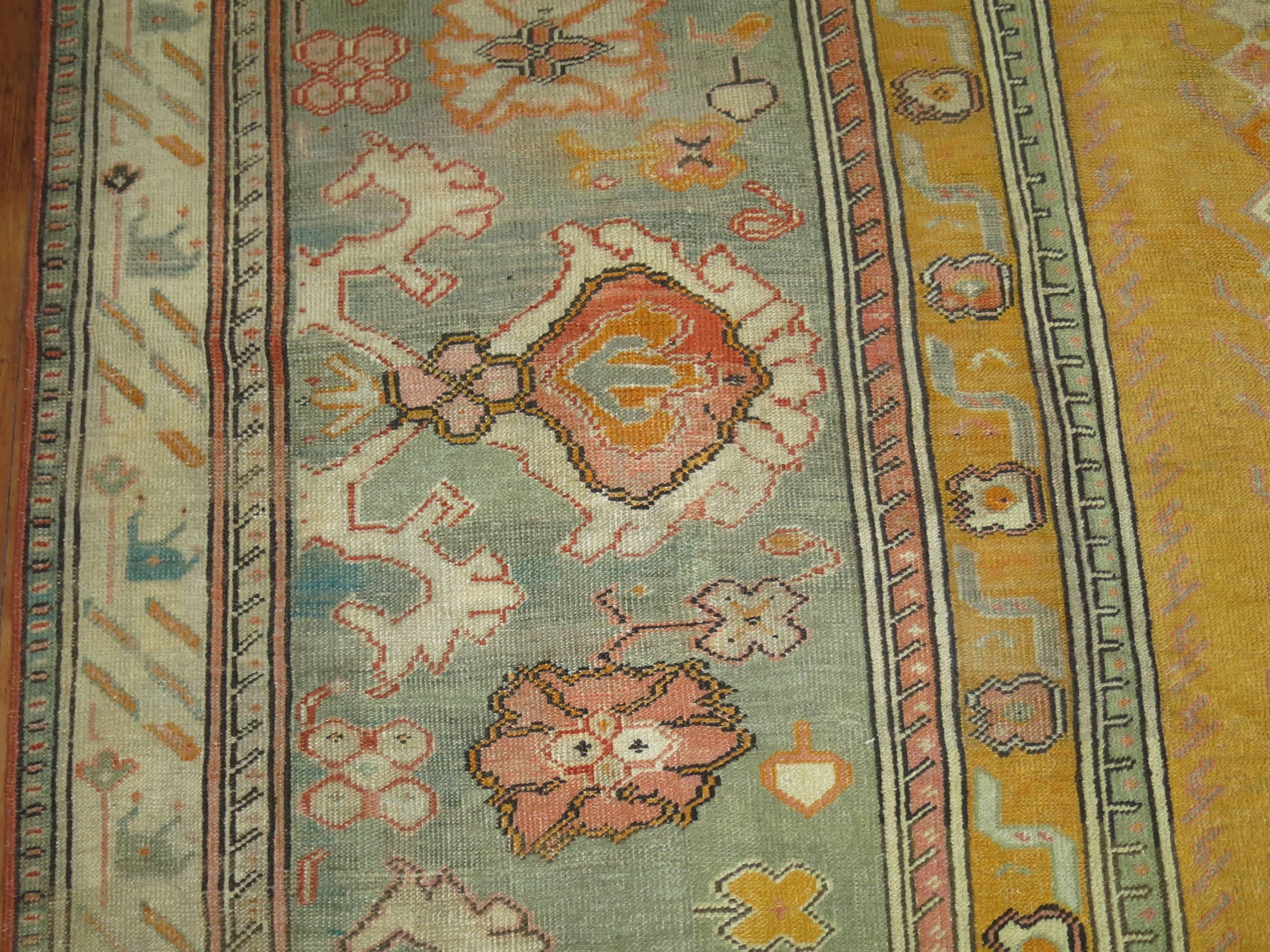 Yellow Antique Turkish Ghiordes Carpet For Sale 2