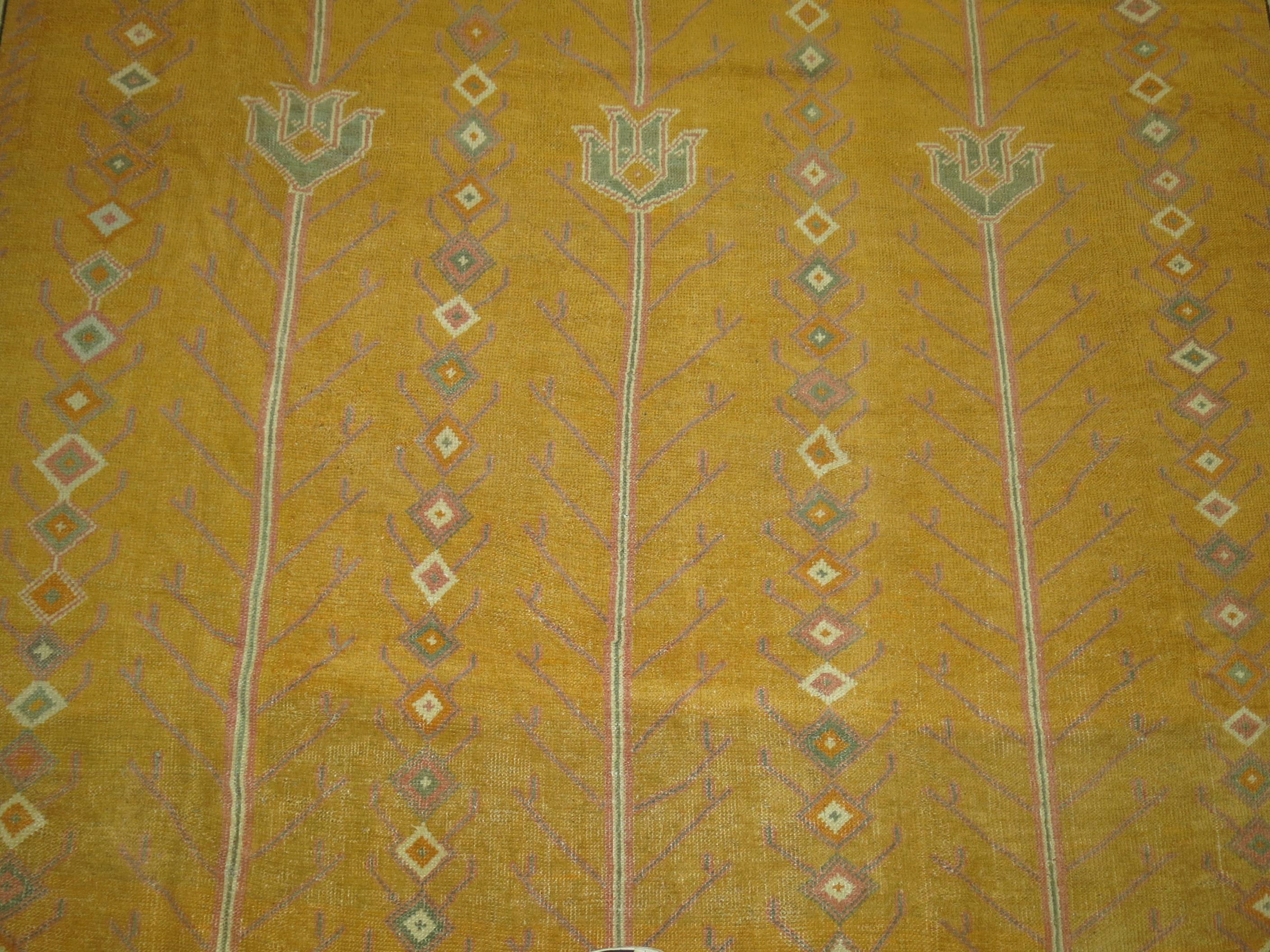 Wool Yellow Antique Turkish Ghiordes Carpet For Sale