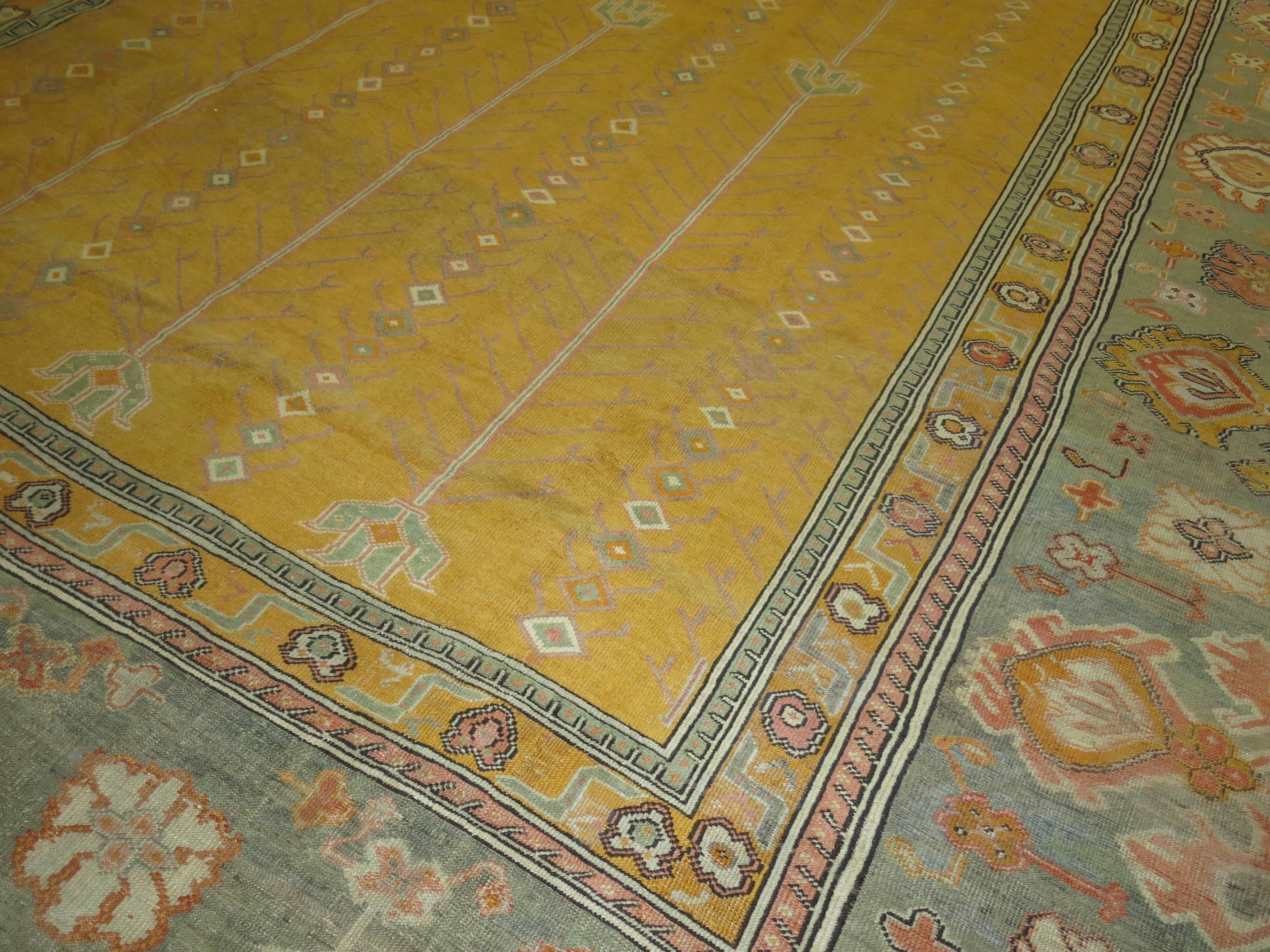 Yellow Antique Turkish Ghiordes Carpet For Sale 1