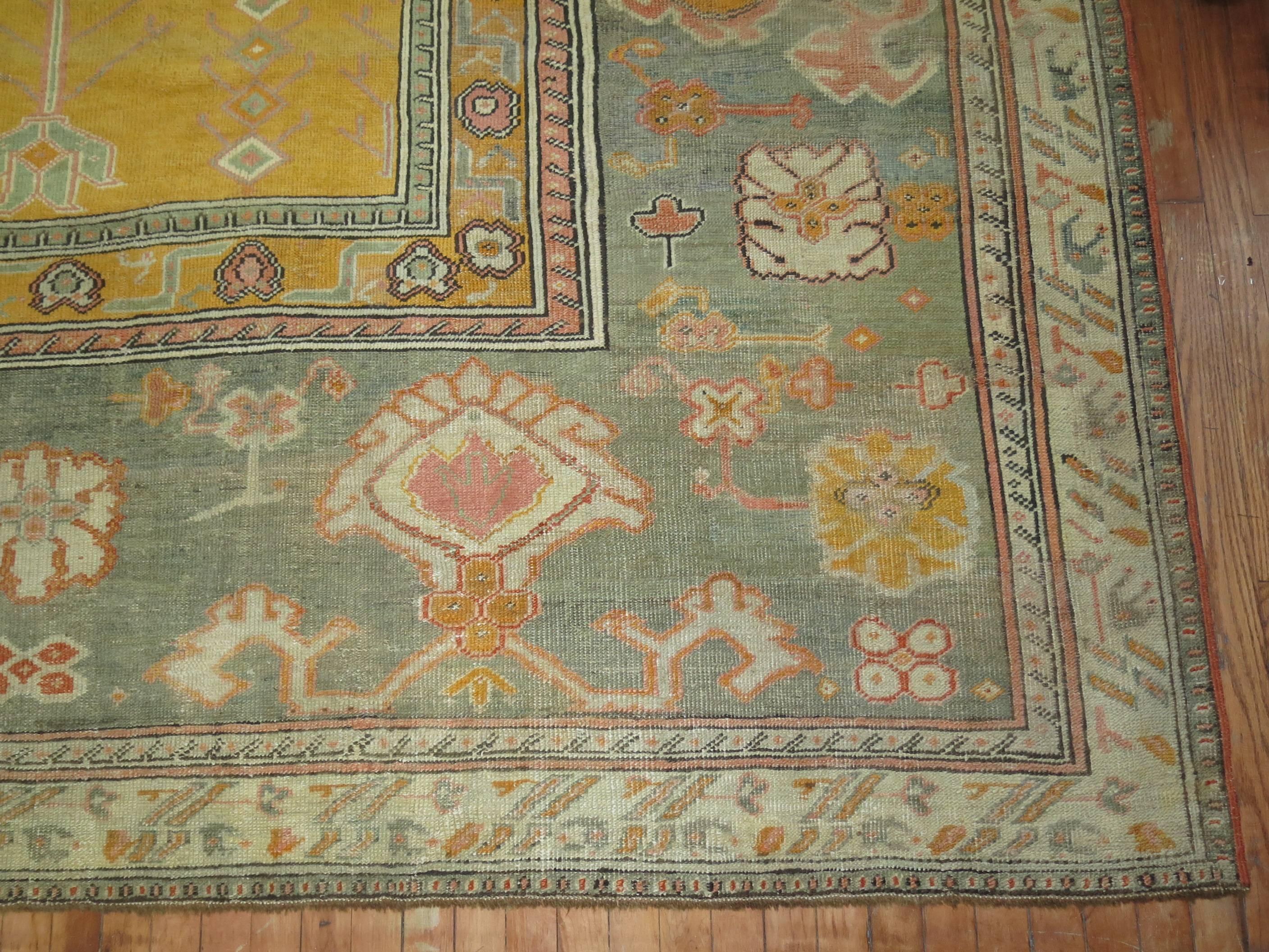 Yellow Antique Turkish Ghiordes Carpet For Sale 4