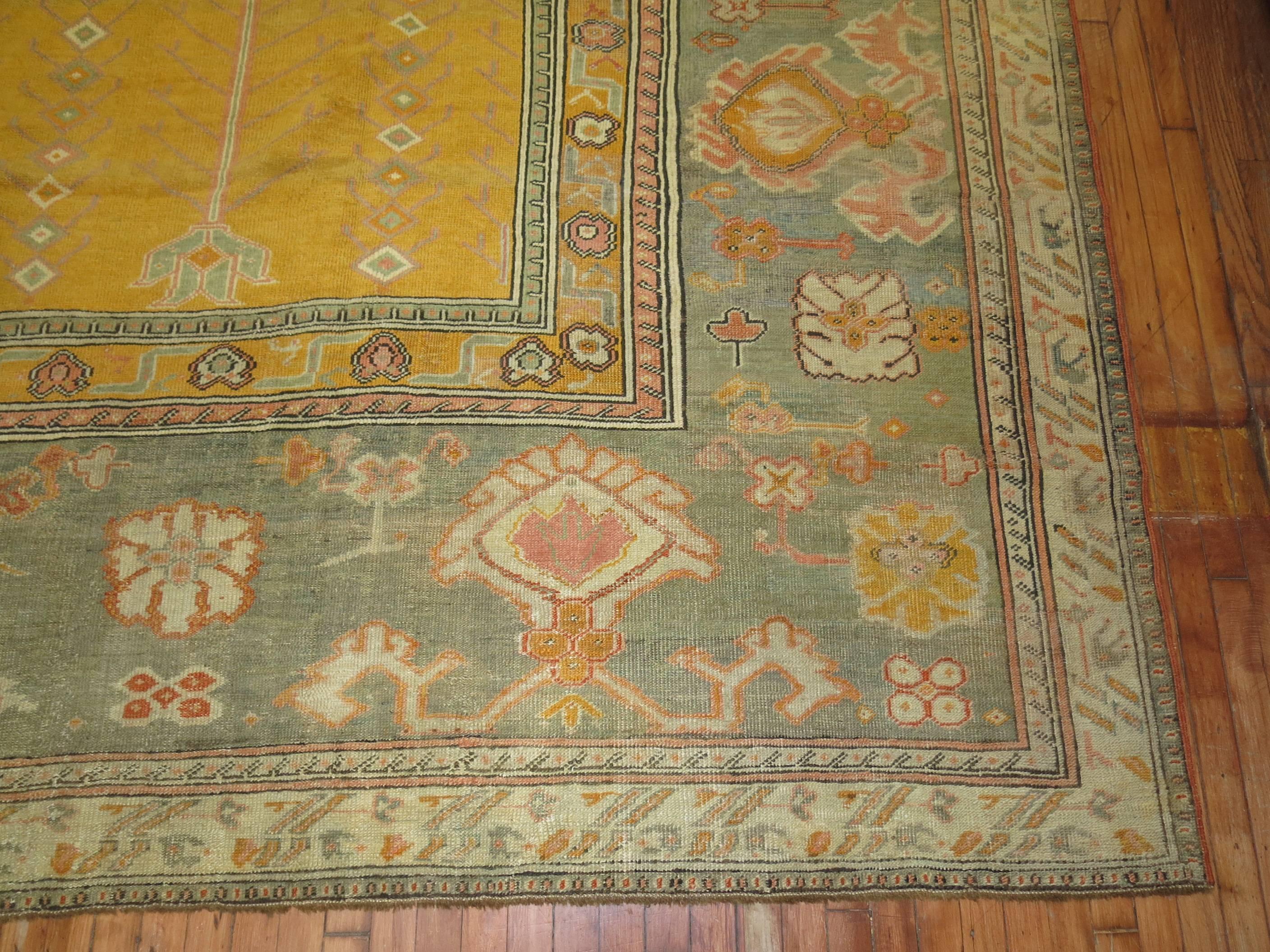 Yellow Antique Turkish Ghiordes Carpet For Sale 3