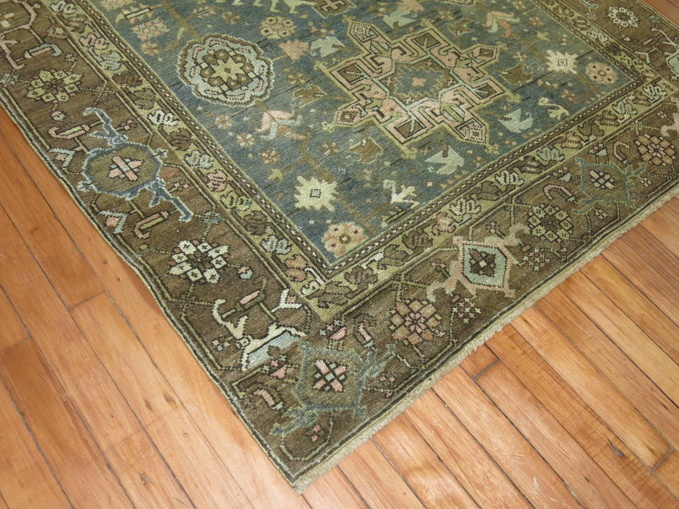 Hand-Knotted Earth Tone Persian Heriz Rug