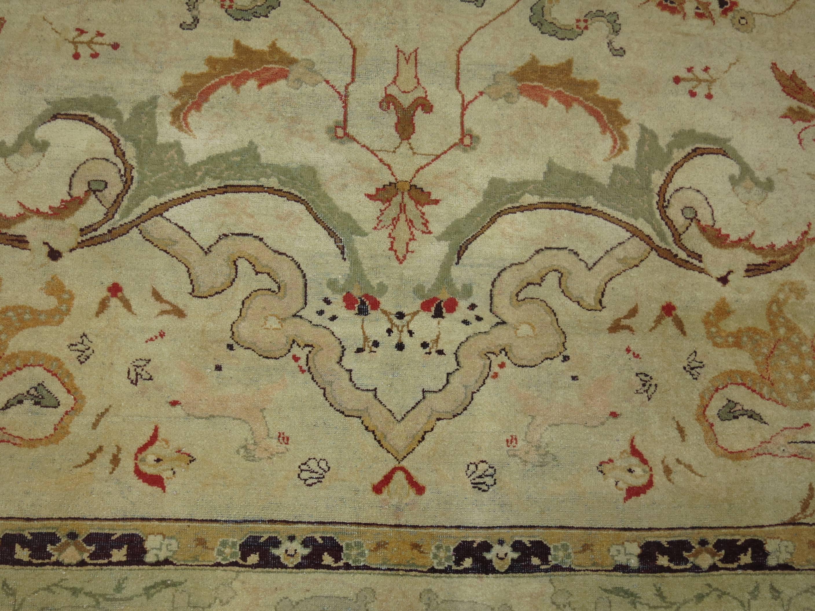 British Colonial Antique Agra Indian Hunting Scene Carpet