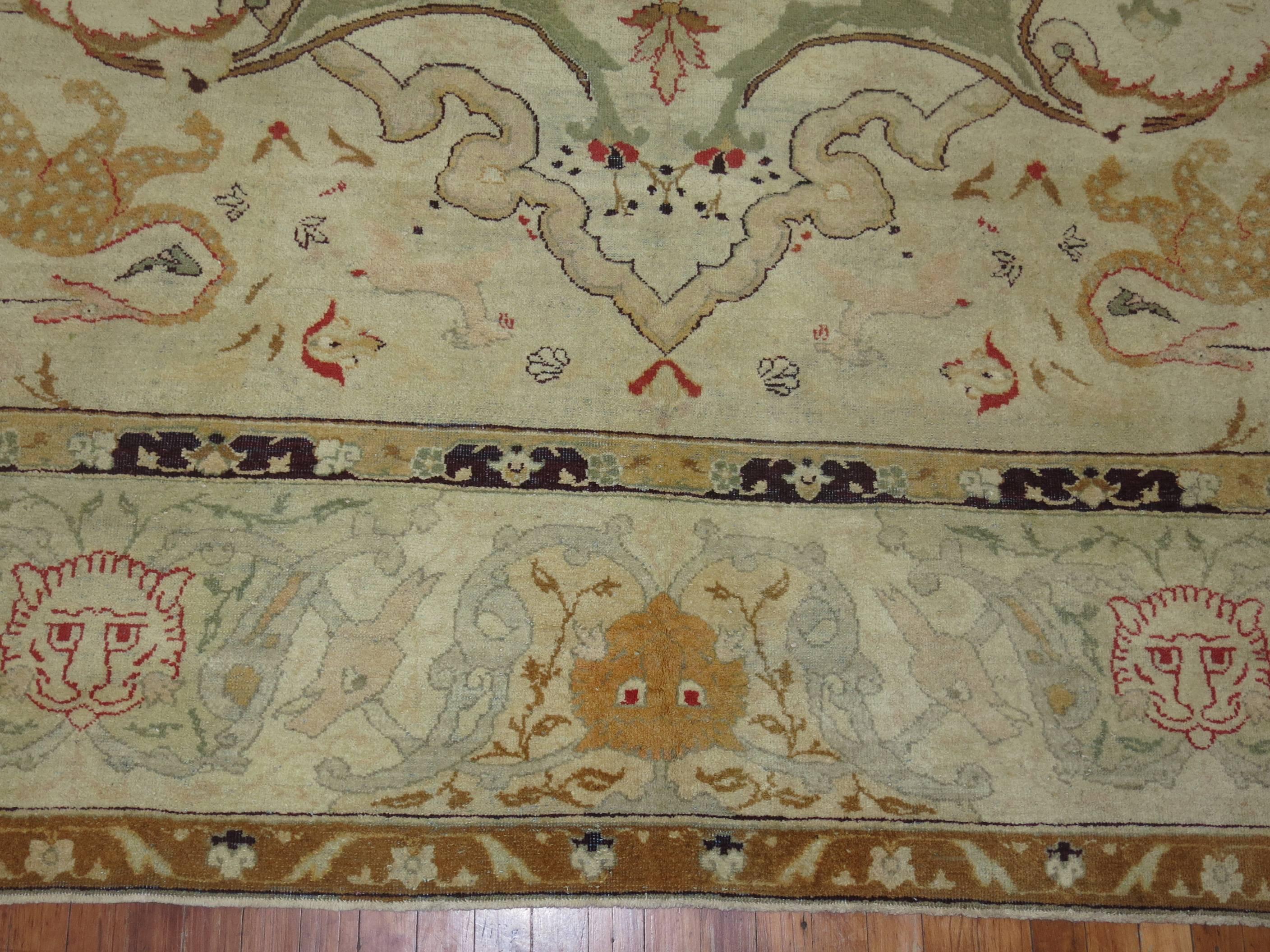 19th Century Antique Agra Indian Hunting Scene Carpet