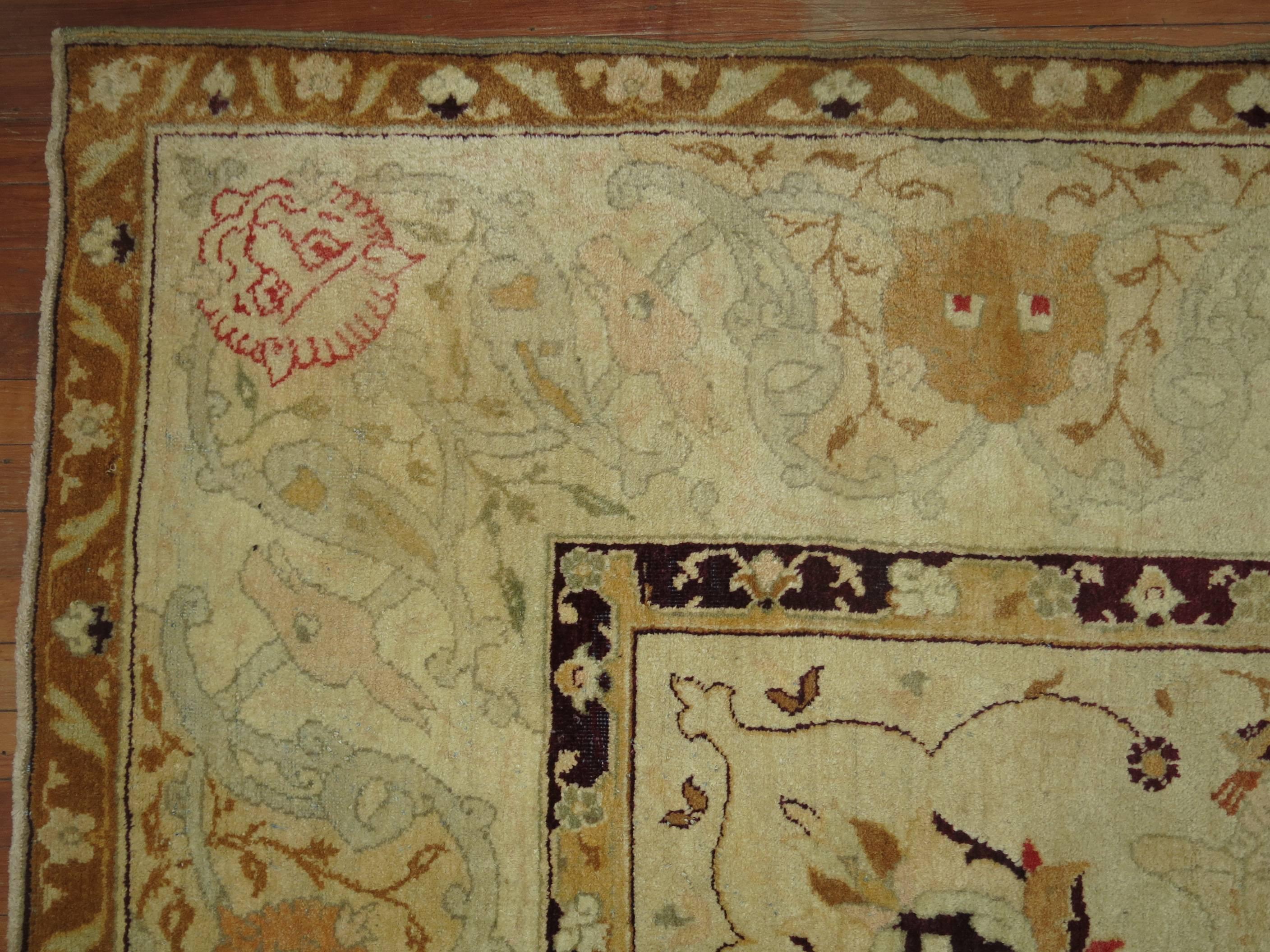 Wool Antique Agra Indian Hunting Scene Carpet