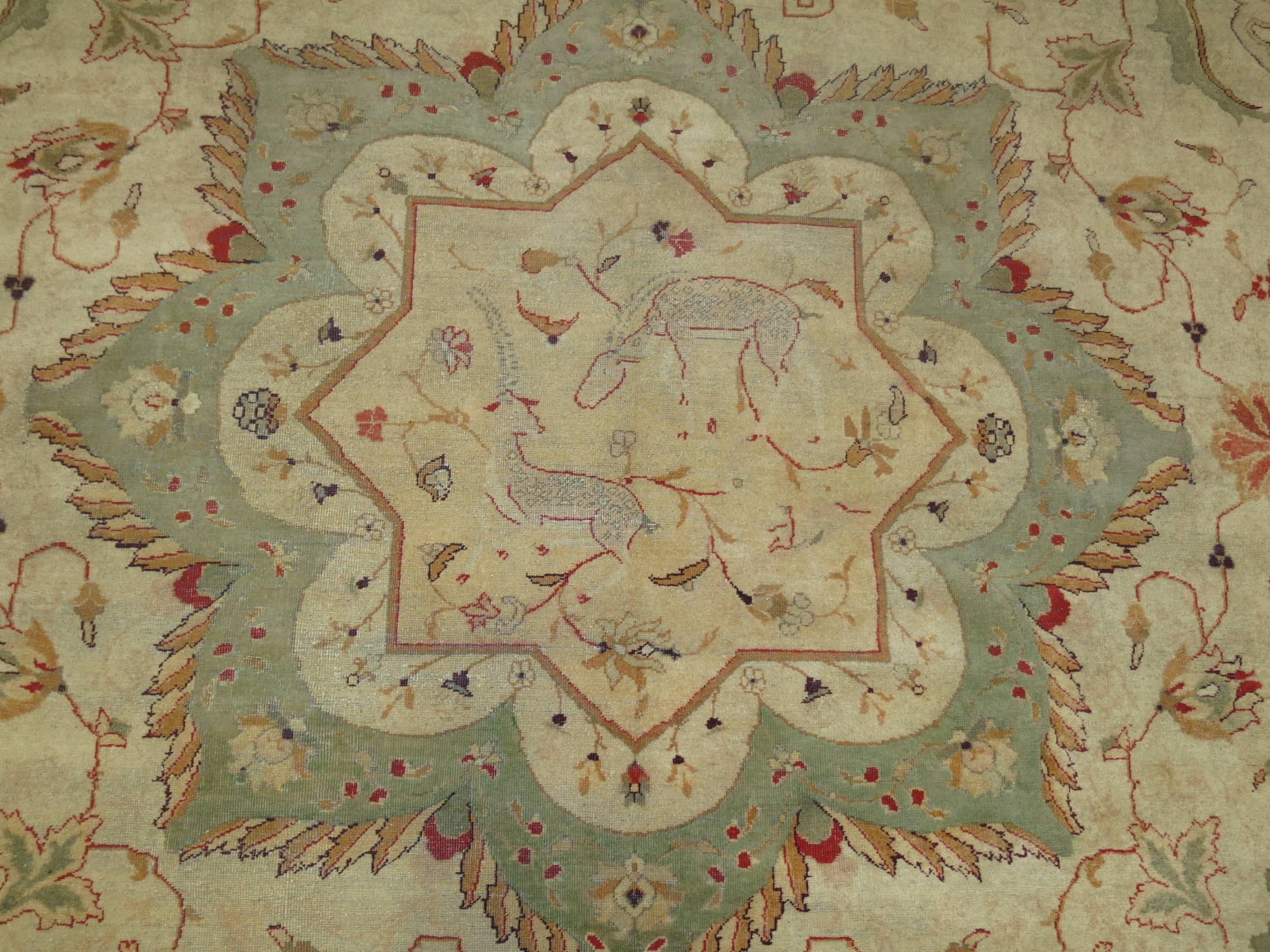 Antique Agra Indian Hunting Scene Carpet 1