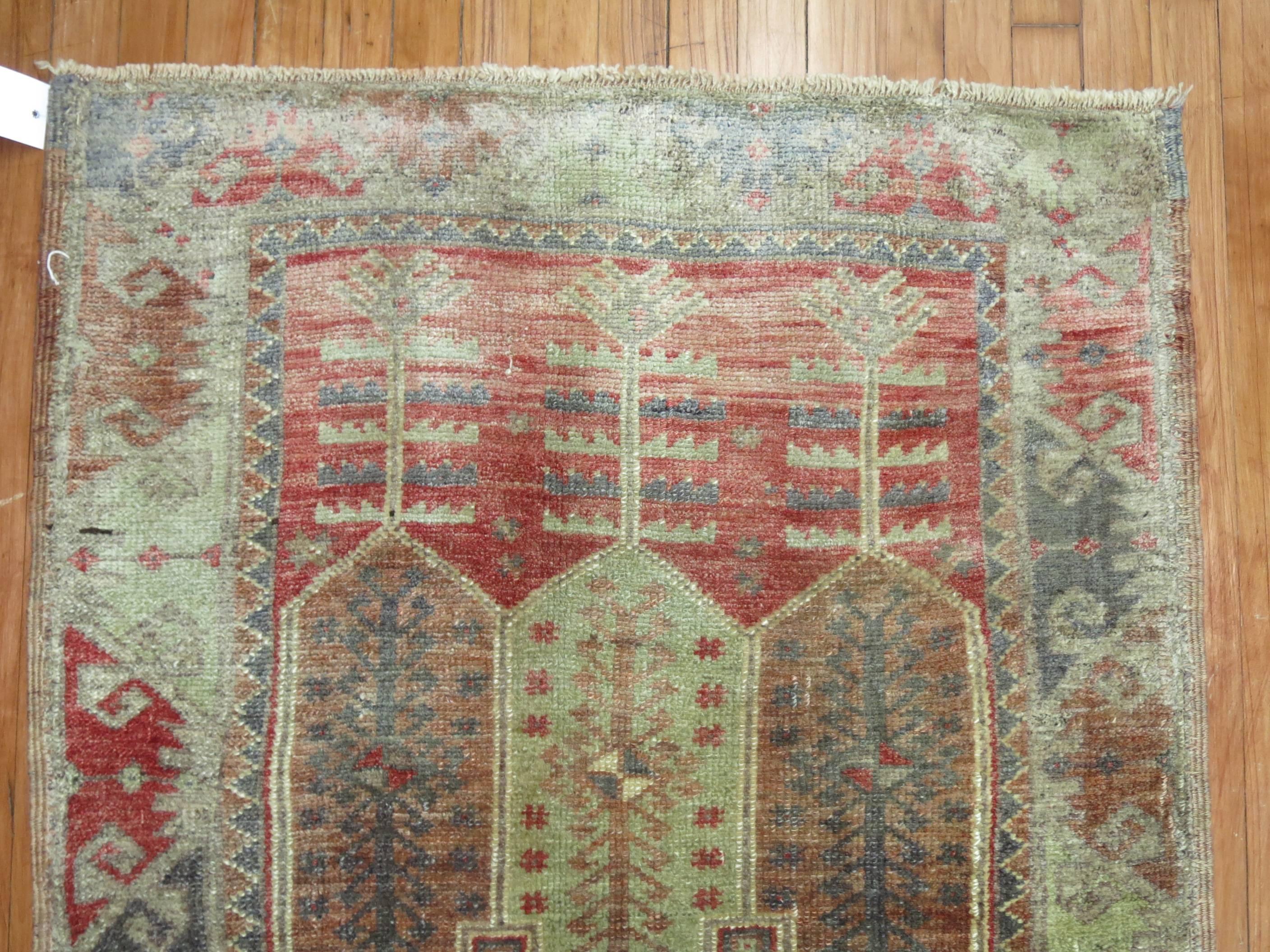 Oushak 20th Century Turkish Anatolian Throw Scatter Soft Red Green Tribal Rug