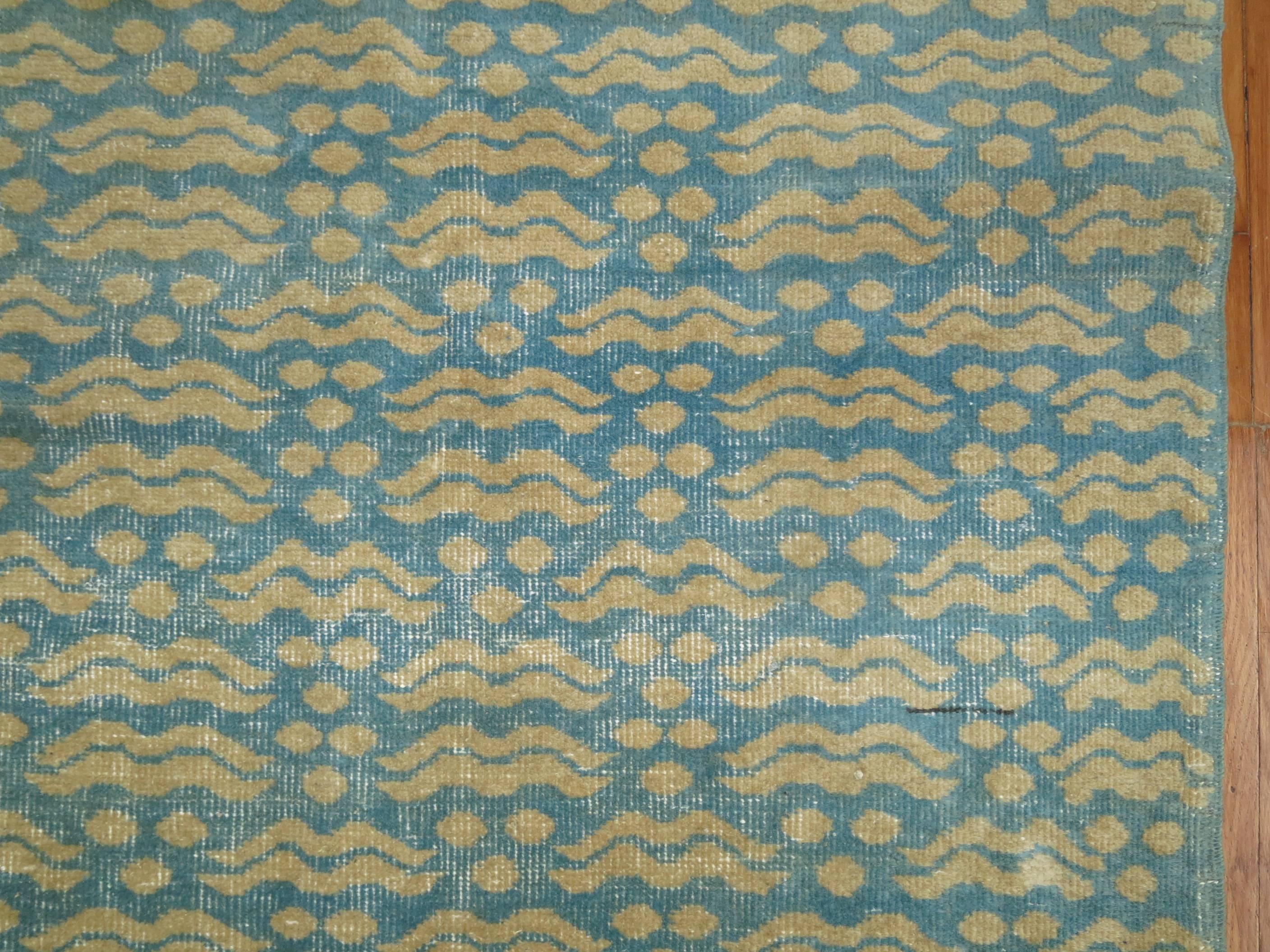 Turquoise Vintage Turkish Deco Rug In Good Condition In New York, NY
