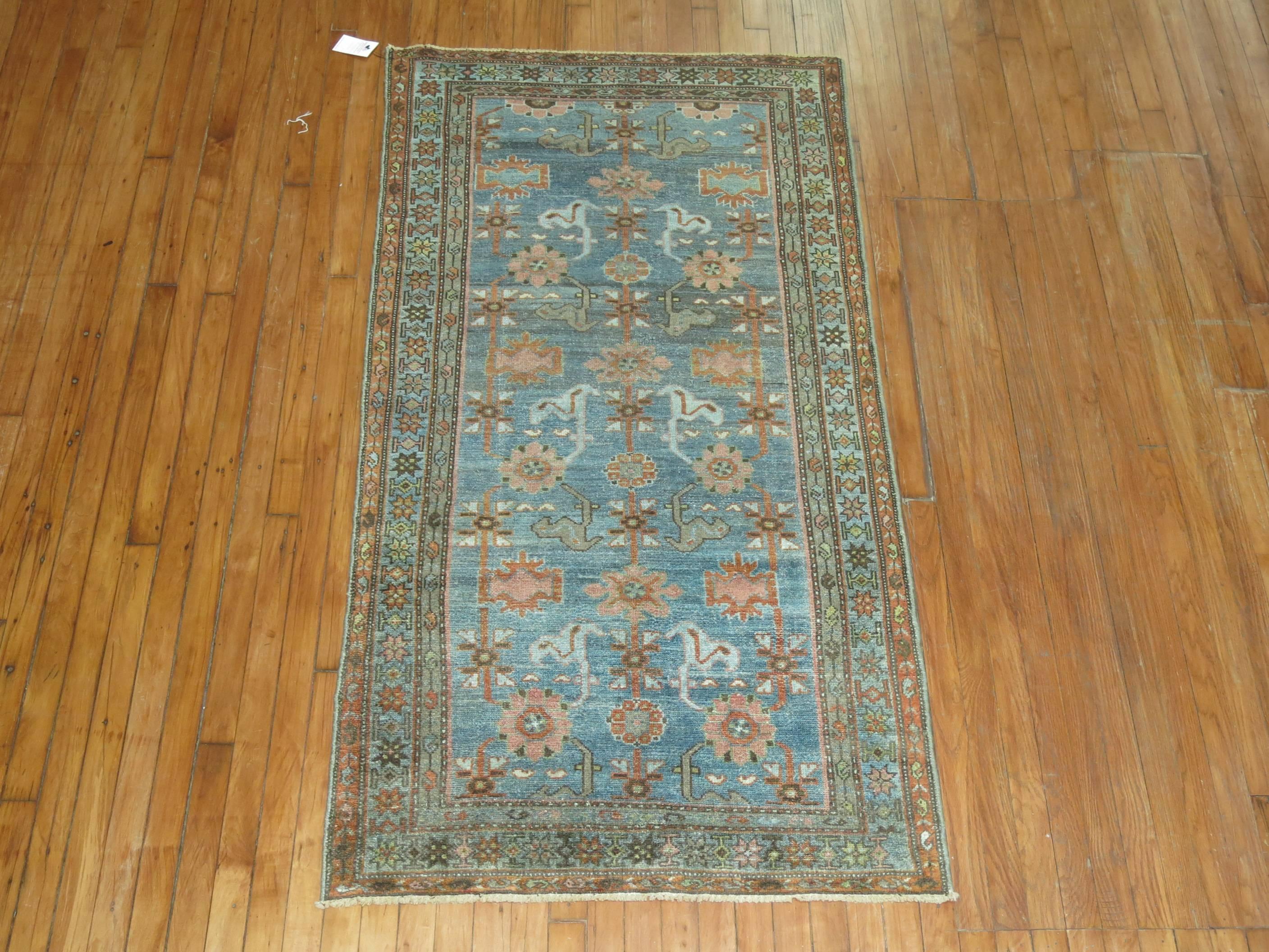 Hand-Knotted Blue Persian Malayer Rug
