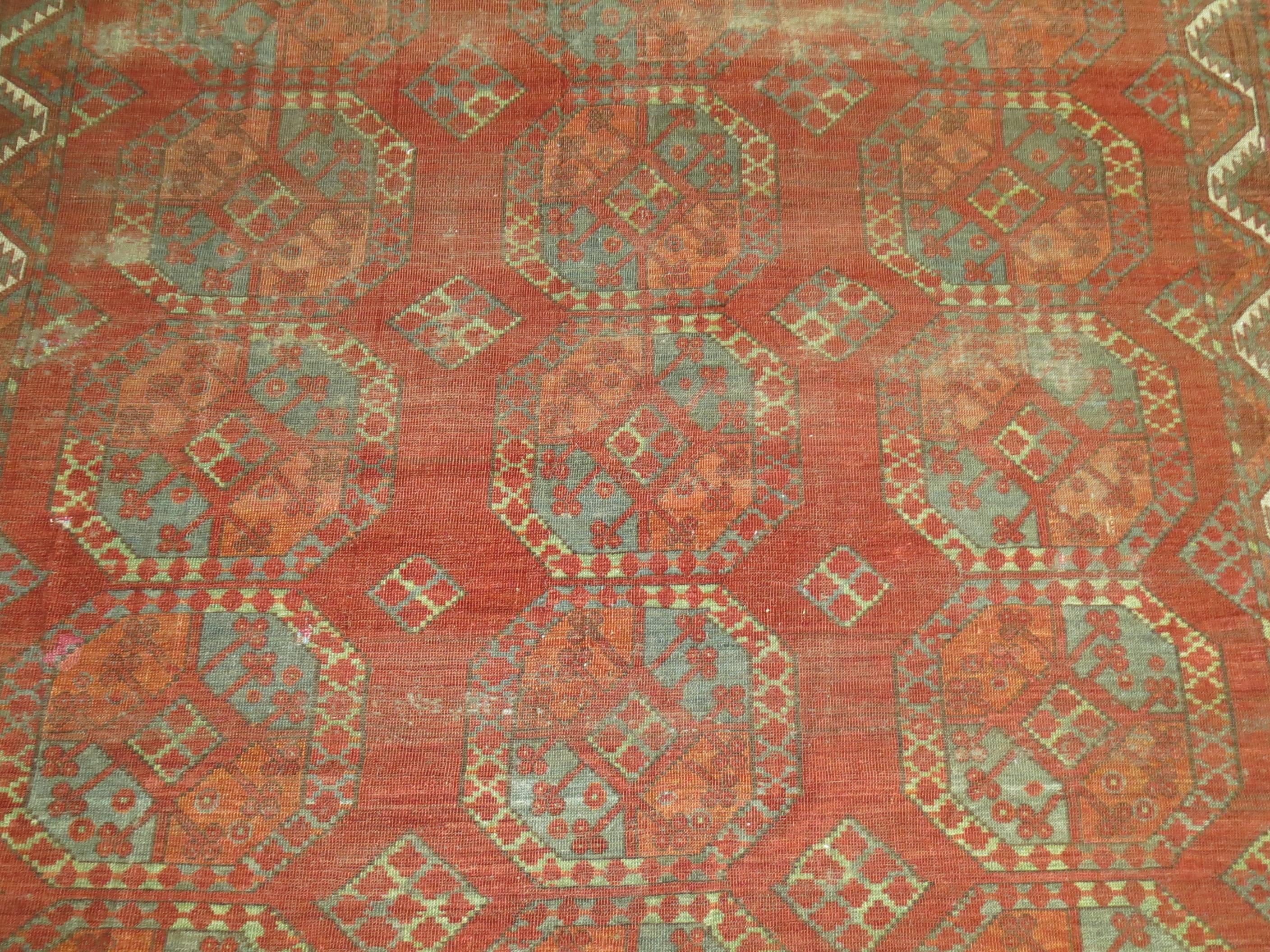 Brauner antiker Ersari-Teppich mit Stammesmotiven (Stammeskunst) im Angebot