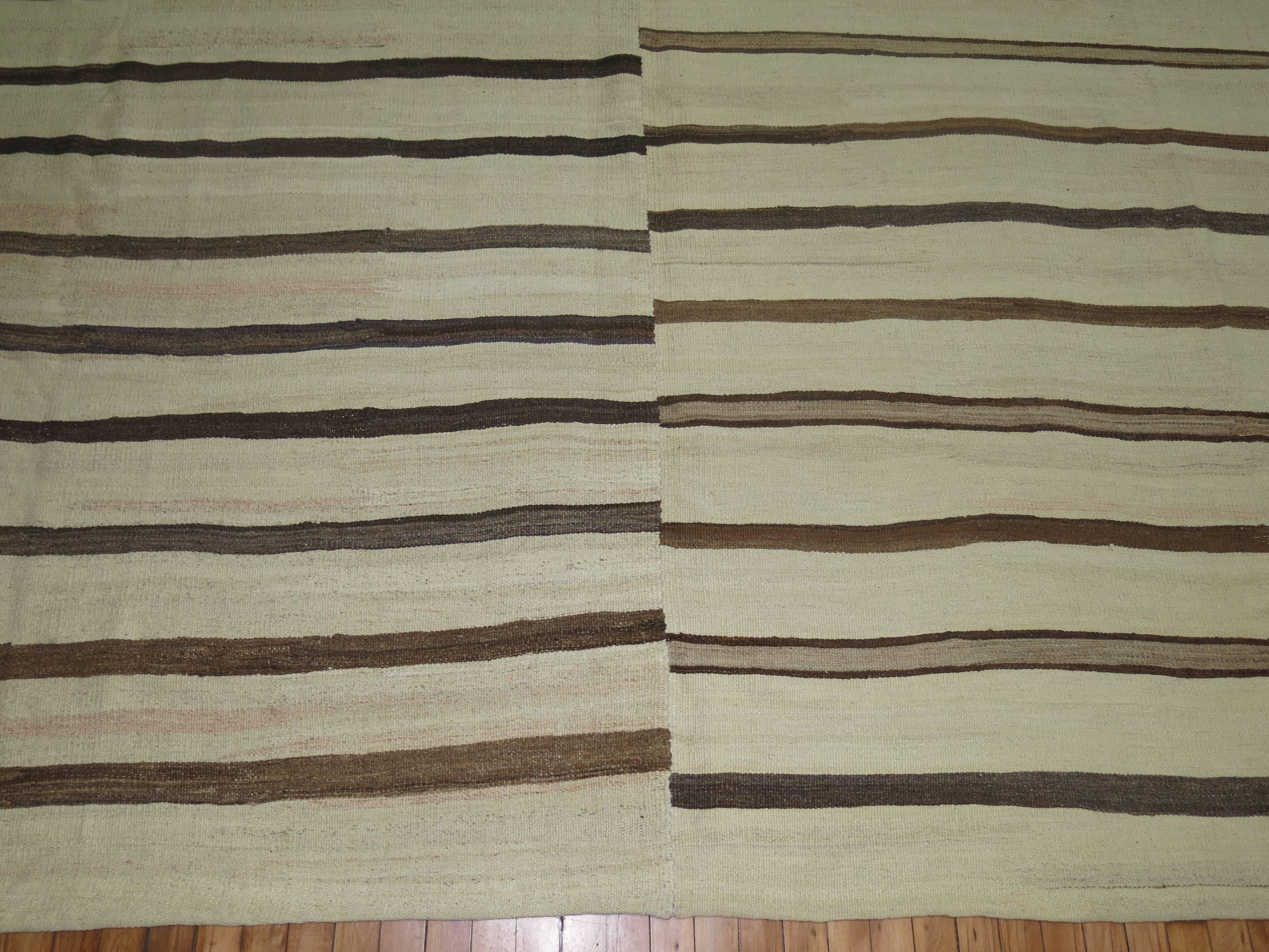 20th Century Large Turkish Kilim in Beige Brown In Good Condition In New York, NY
