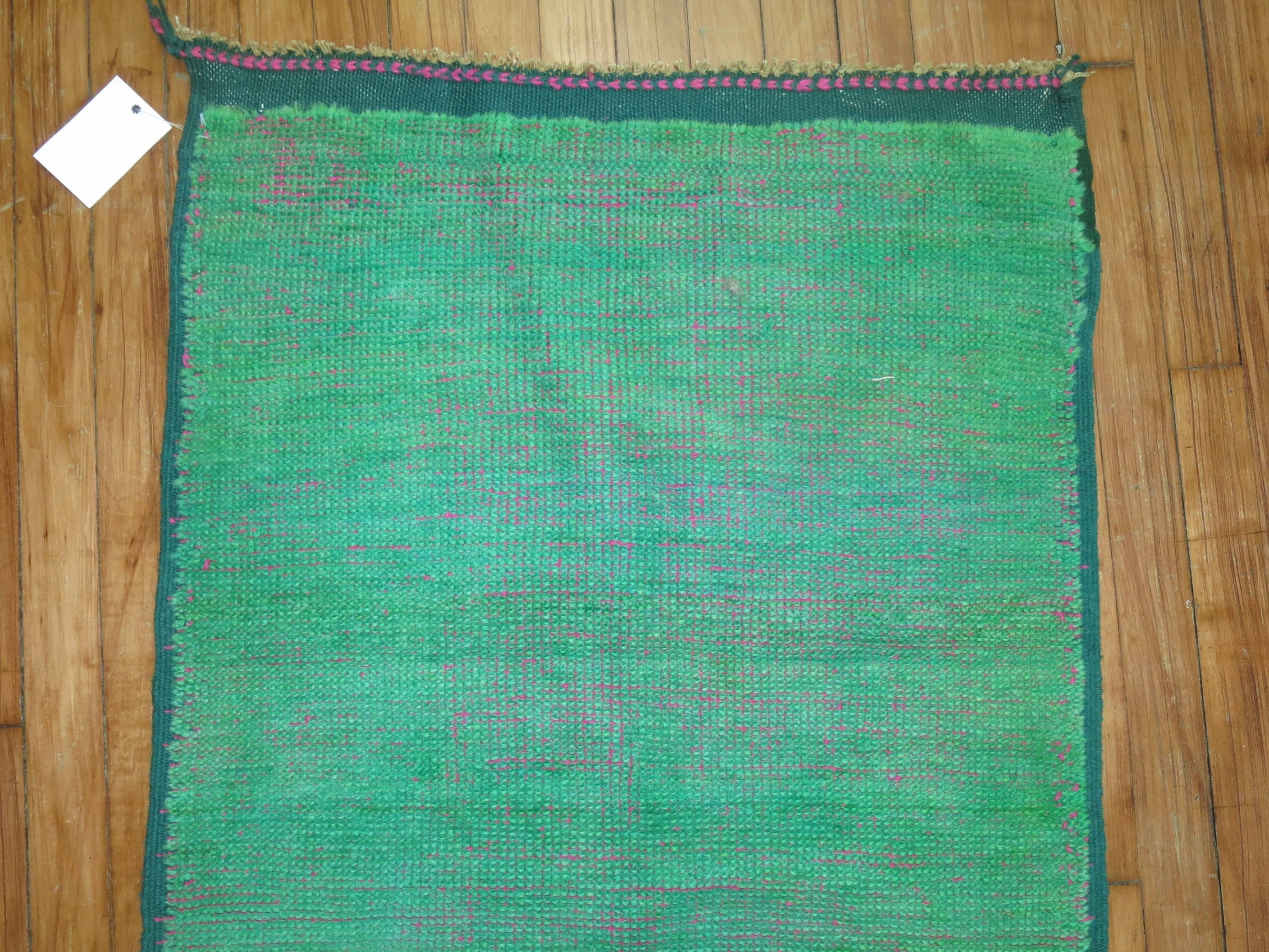 Minimalist Zabihi Collection Green Vintage Anatolian Carpet For Sale