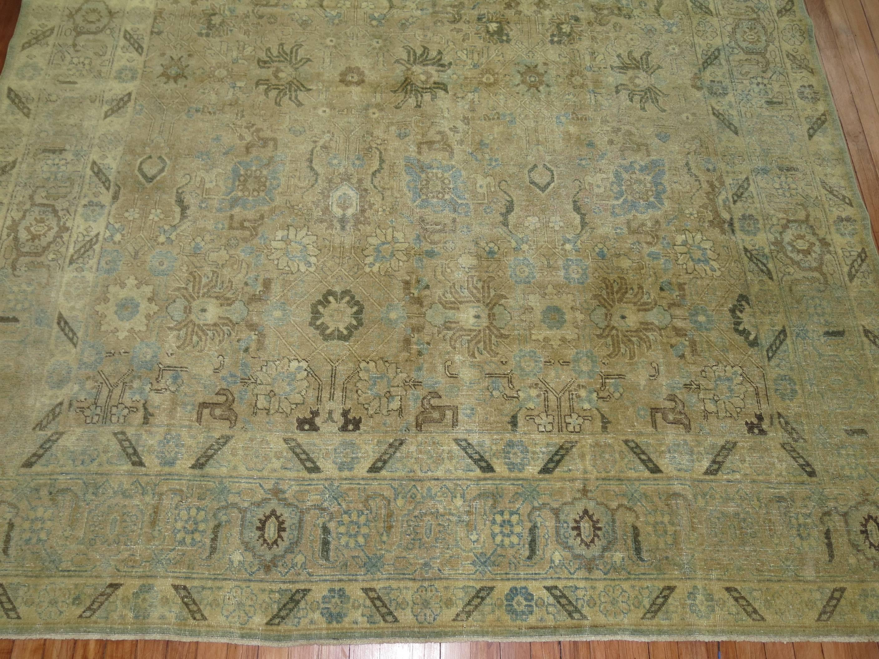 20th Persian Tabriz Room Size 8 x 10 Rug in Brown Blue 1