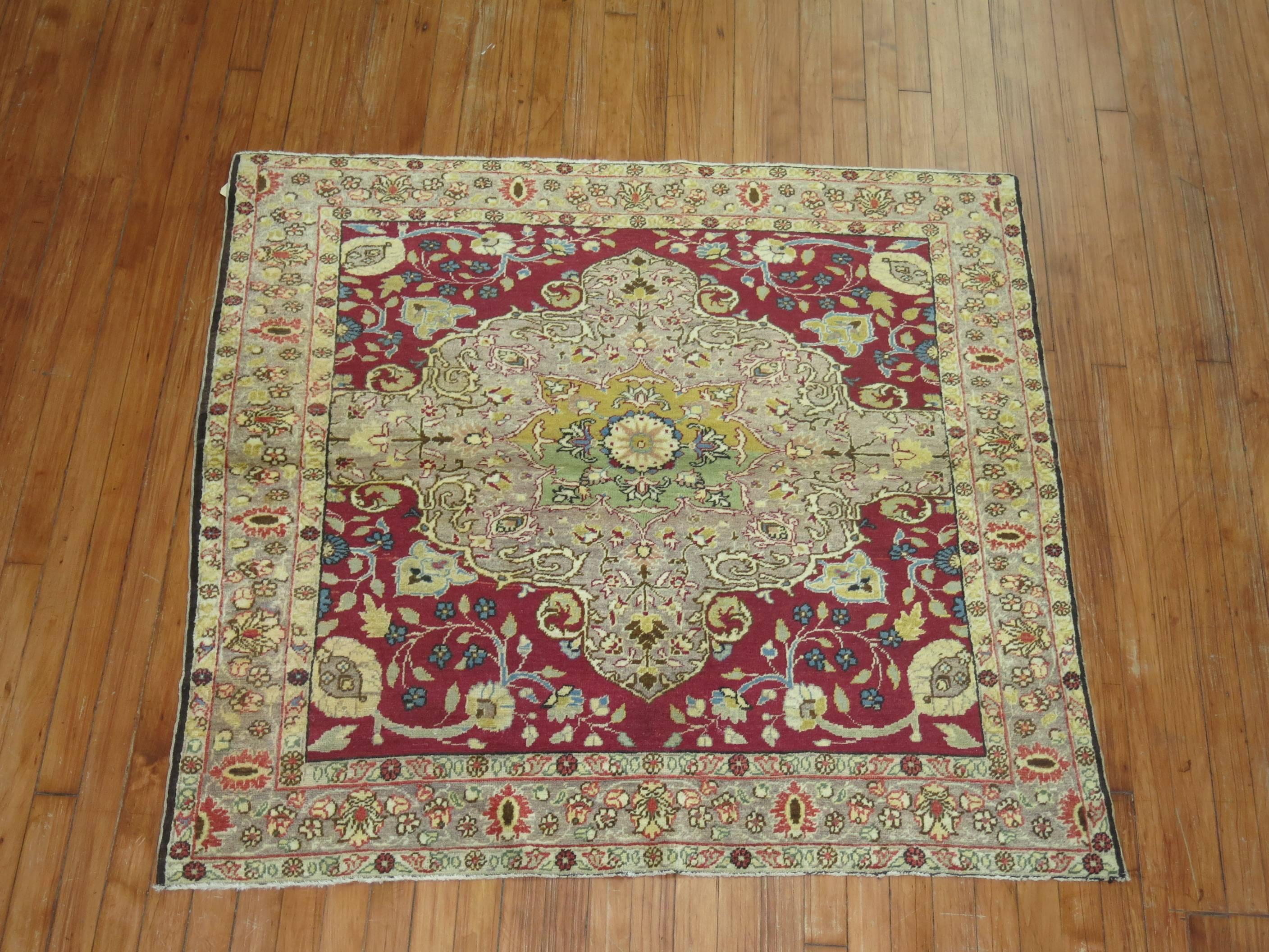 20th Century Antique Turkish Sivas Square Size Throw Scatter Rug For Sale