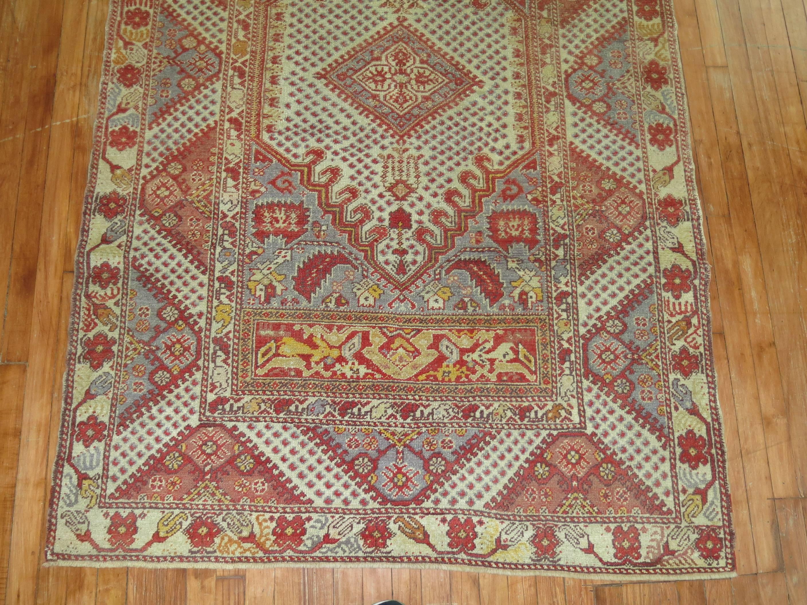 Hand-Knotted Zabihi Collection Antique Turkish Ghiordes Rug For Sale