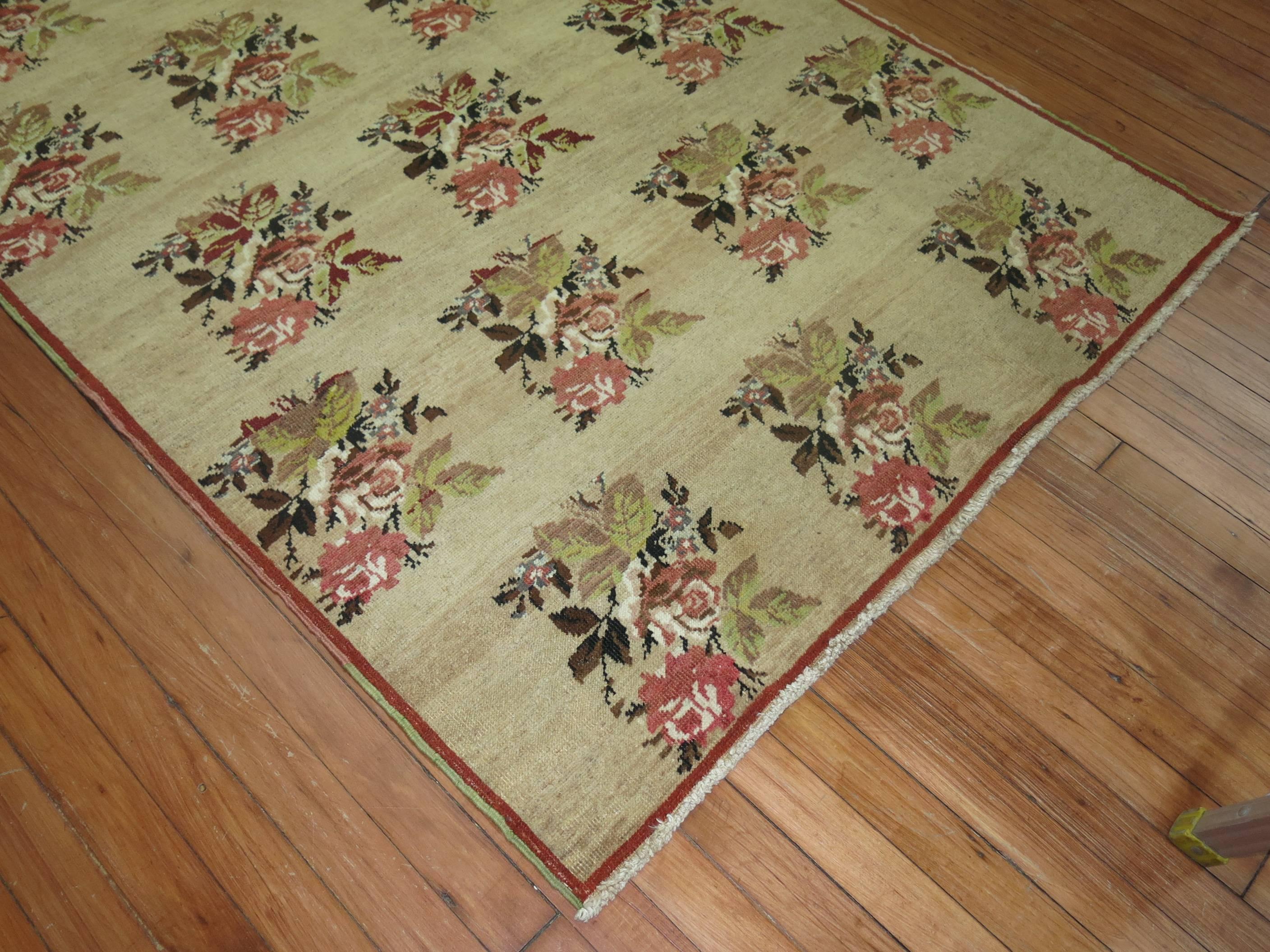 Bessarabian Zabihi Collection Elegant Turkish Floral Rug  For Sale