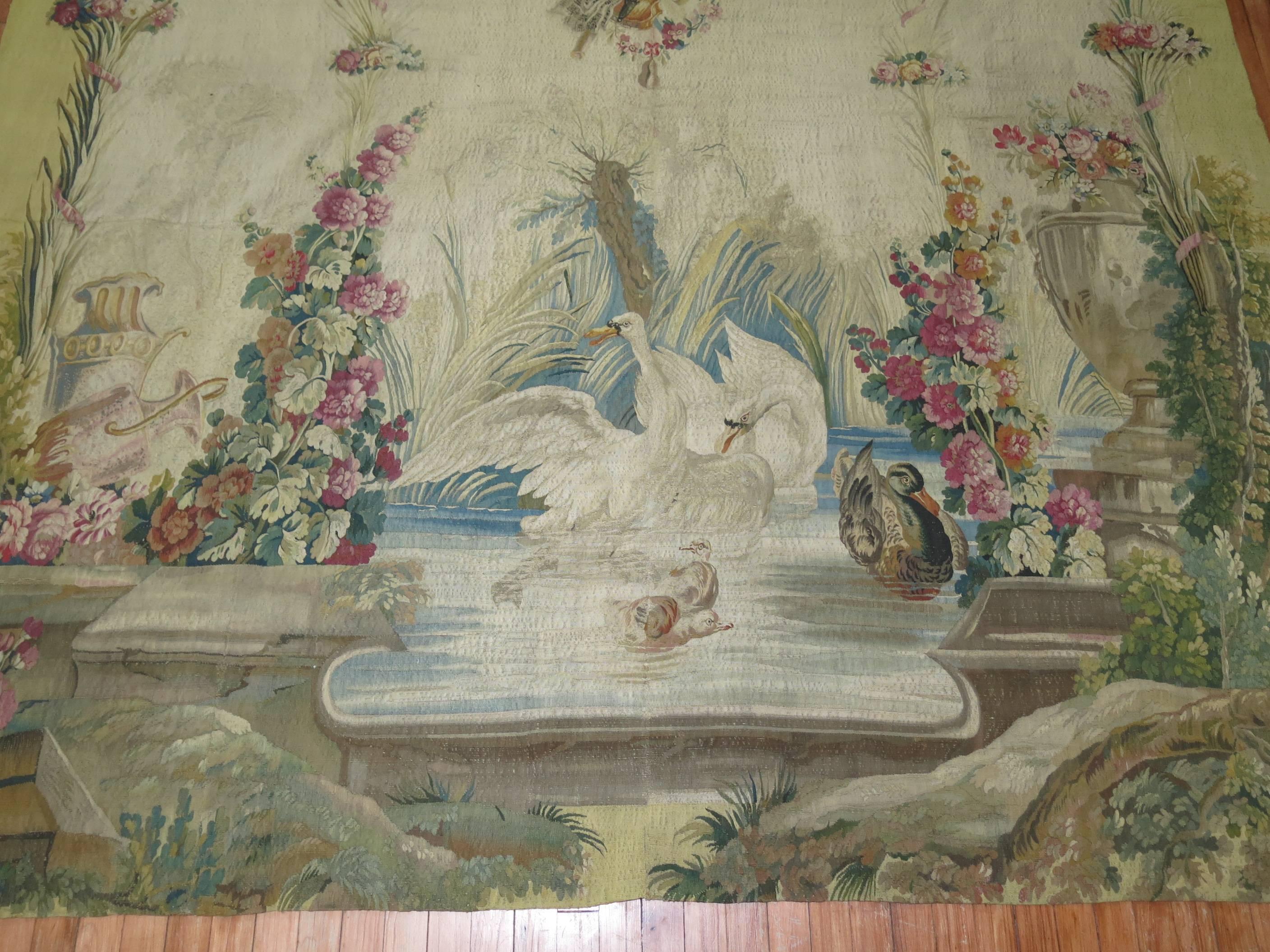 Swans Ducks 18th Century Aubusson French Tapestry Panel For Sale 2